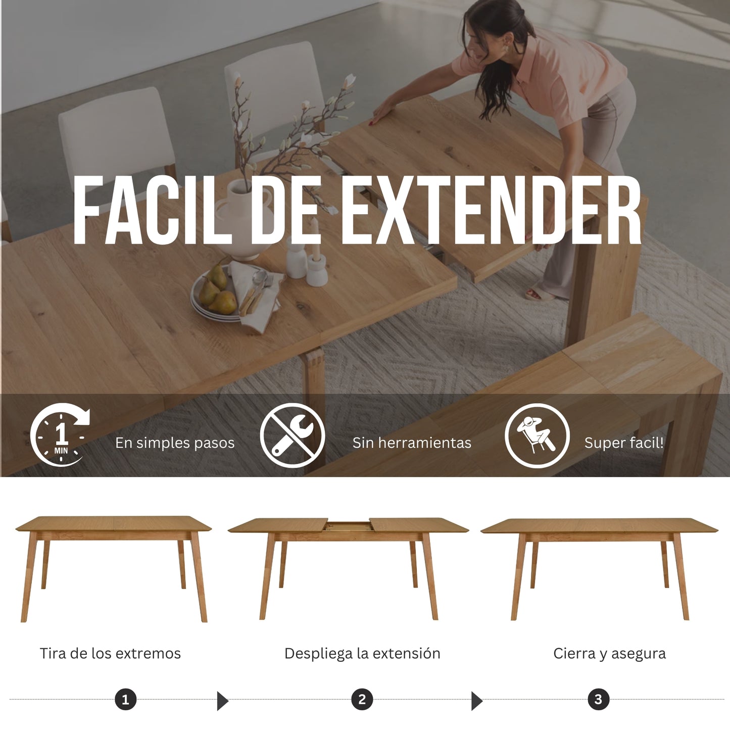 Mesa Extensible de Comedor Rockwell de Madera