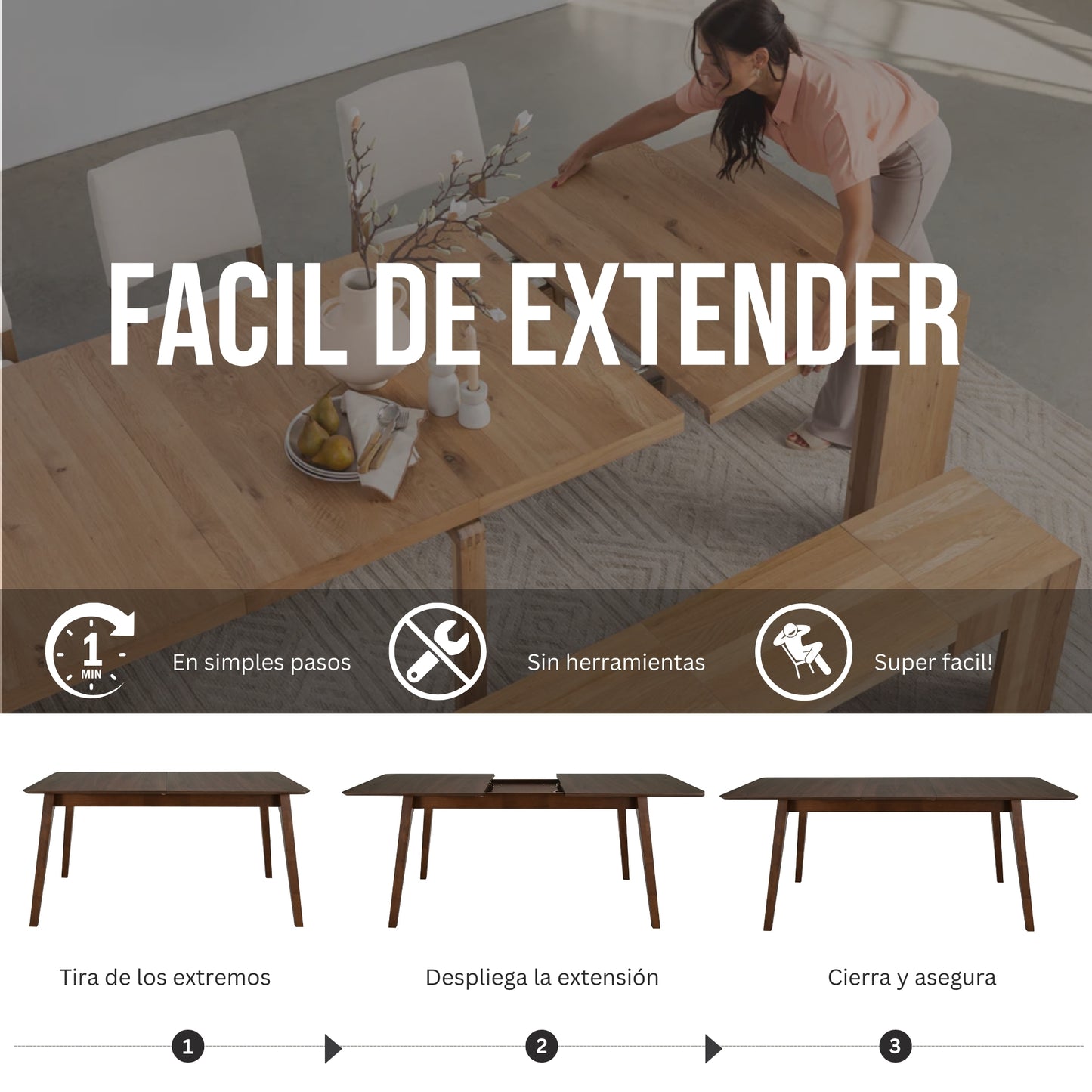 Mesa Extensible de Comedor Rockwell de Madera