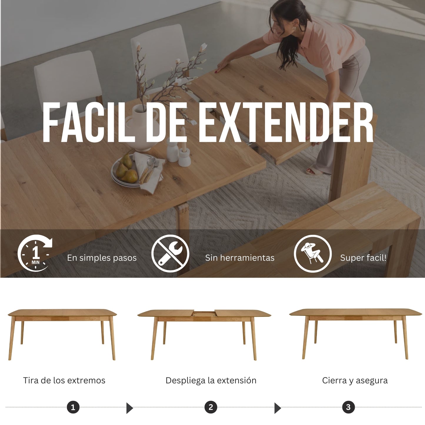Mesa de Comedor Extensible Cody de Madera