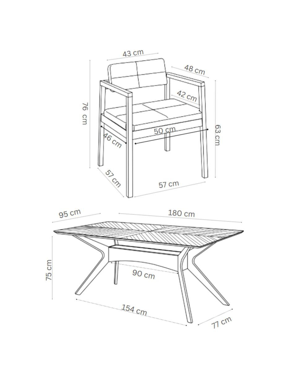 Juego de Comedor Capri de Madera con 6 Sillas Tapizadas