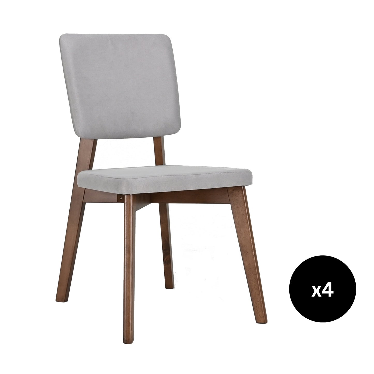 Set de 4 Sillas de Comedor Lago de Madera con Tapizado Gris