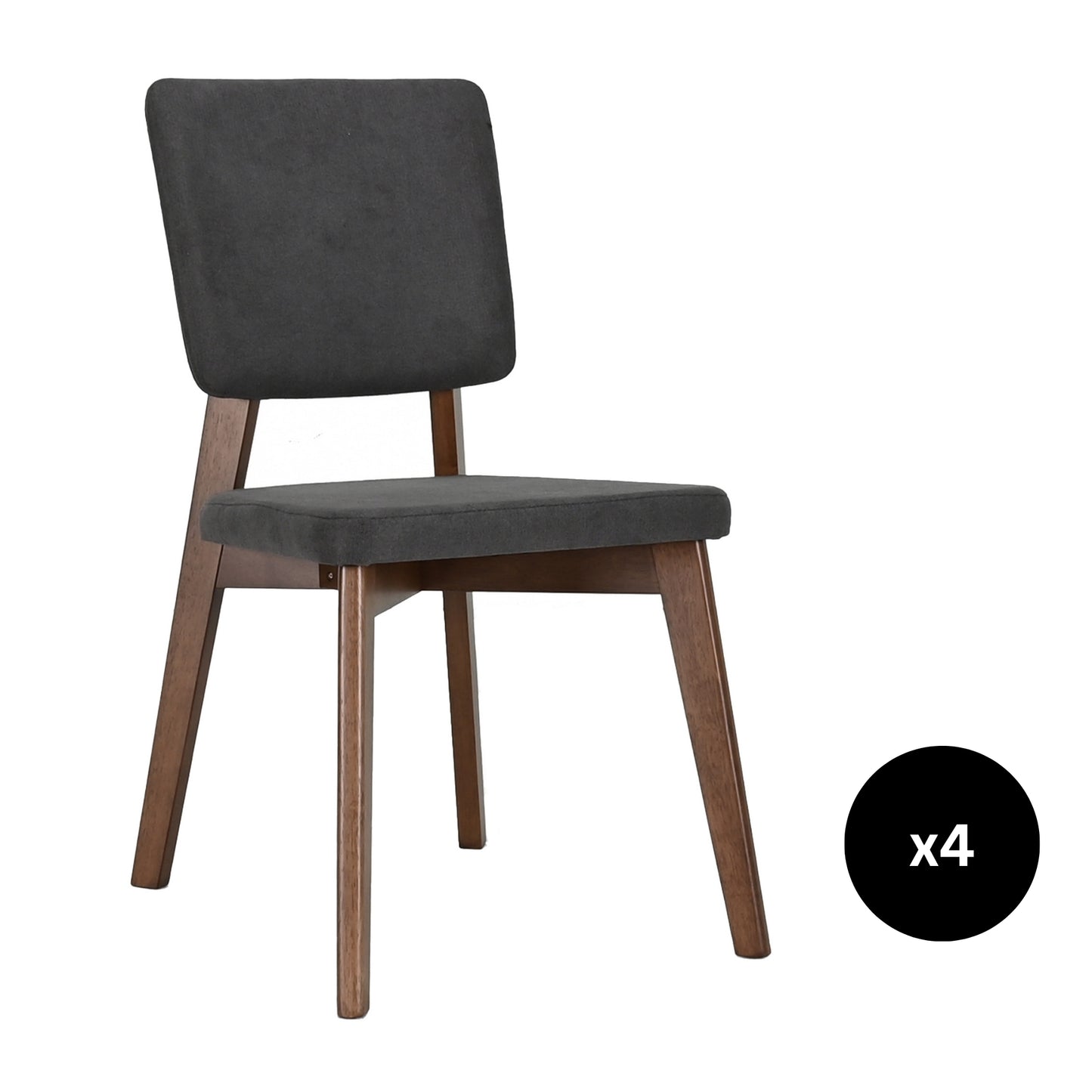 Set de 4 Sillas de Comedor Lago de Madera con Tapizado Gris