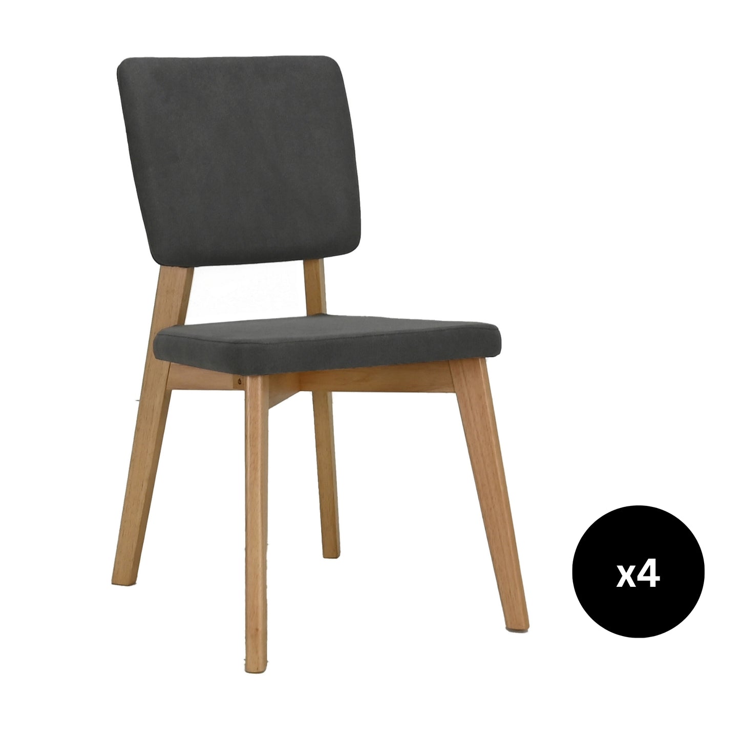 Set de 4 Sillas de Comedor Lago de Madera con Tapizado Gris