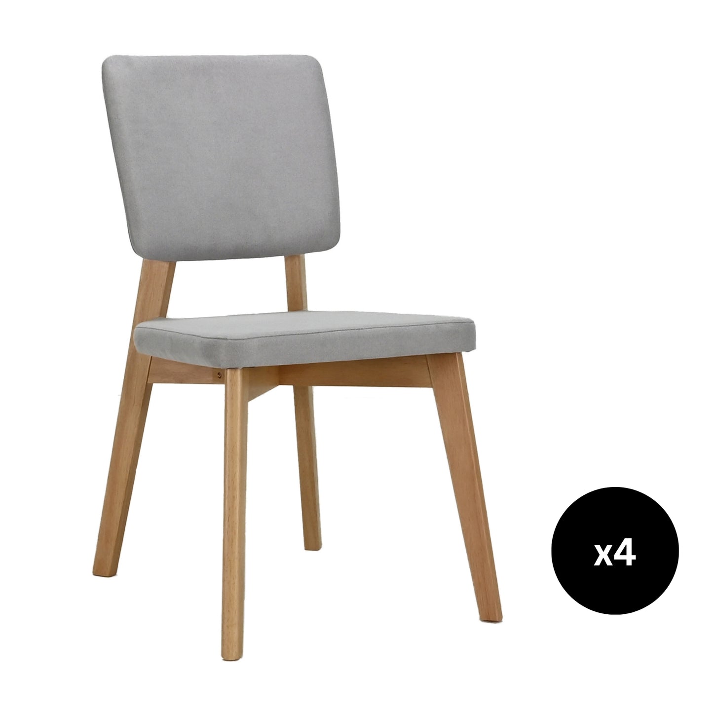 Set de 4 Sillas de Comedor Lago de Madera con Tapizado Gris