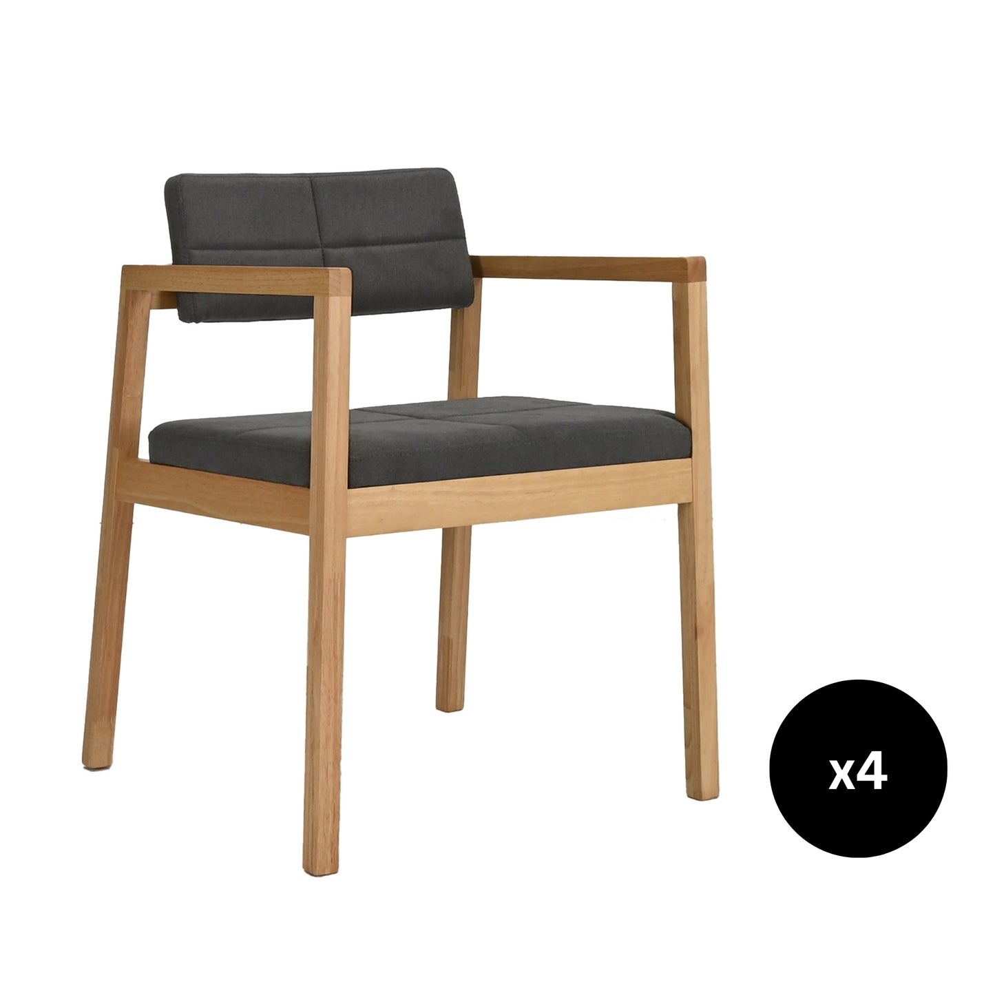 Set de 4 Sillas de Comedor Gin de Madera con Tapizado Gris