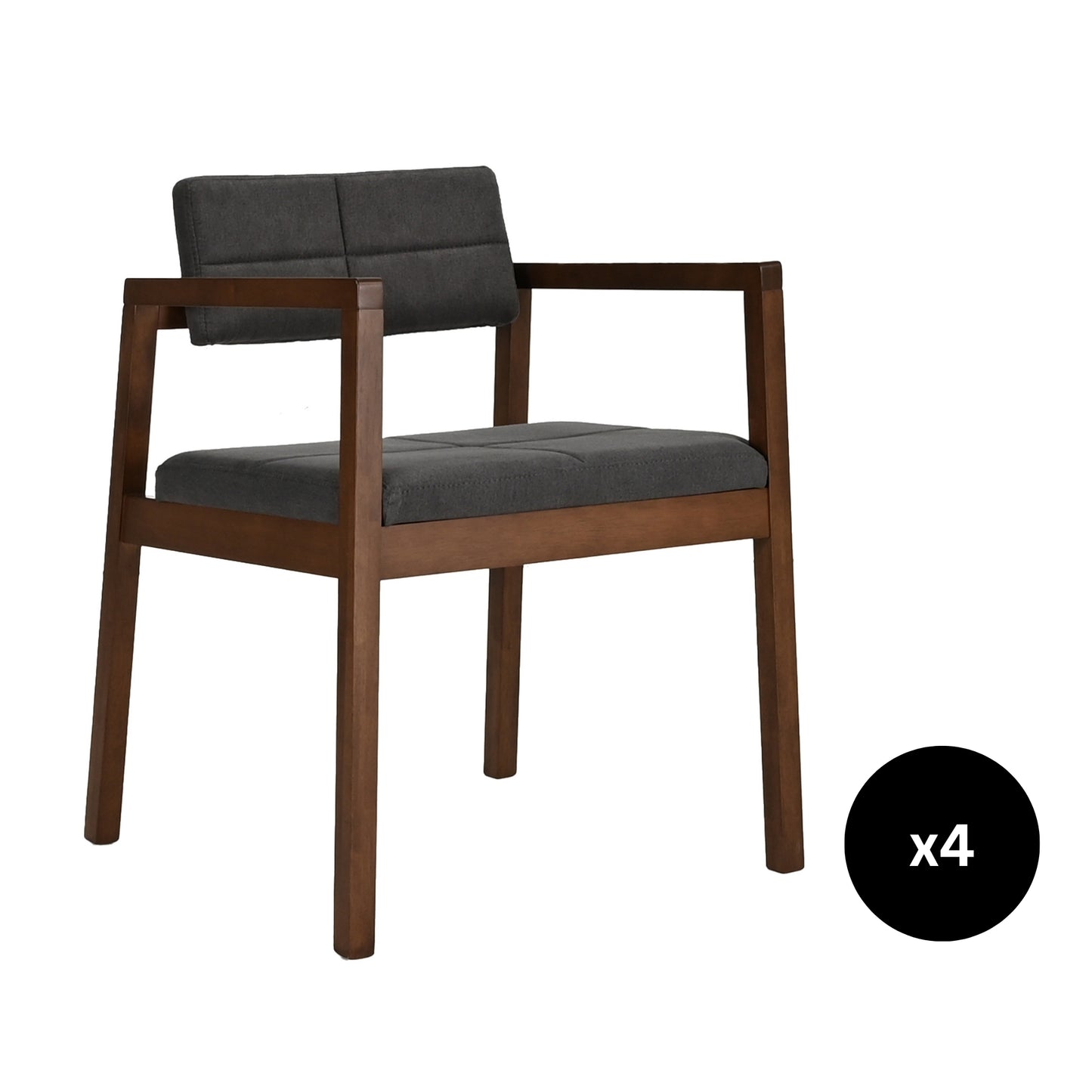 Set de 4 Sillas de Comedor Gin de Madera con Tapizado Gris