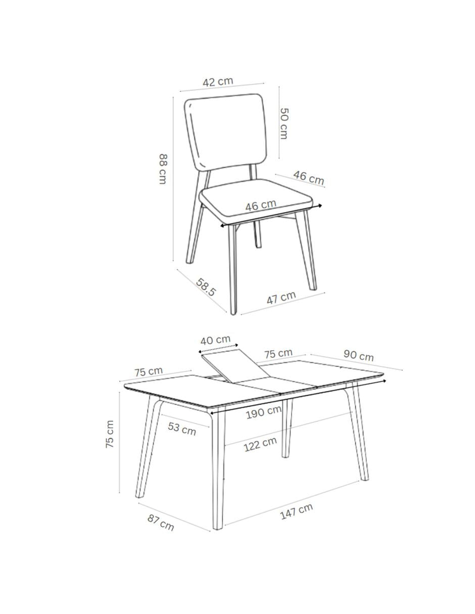 Juego de Comedor Extensible Lima de Madera con 4 Sillas