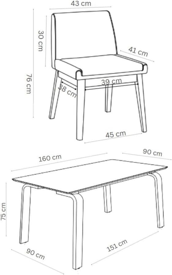 Juego de Comedor Amalfi de Madera con 4 Sillas Tapizadas