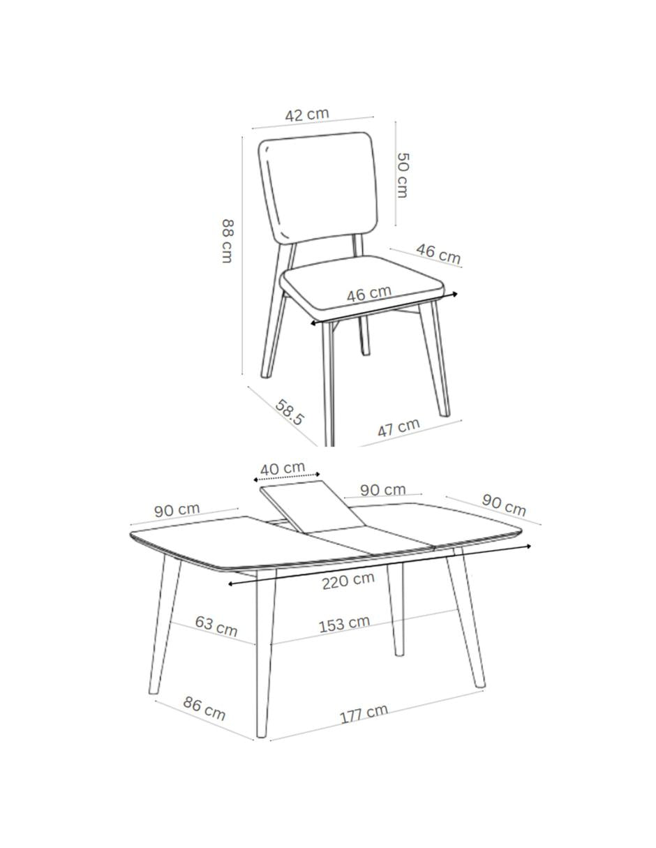 Juego de Comedor Extensible Rio de Madera con 4 Sillas
