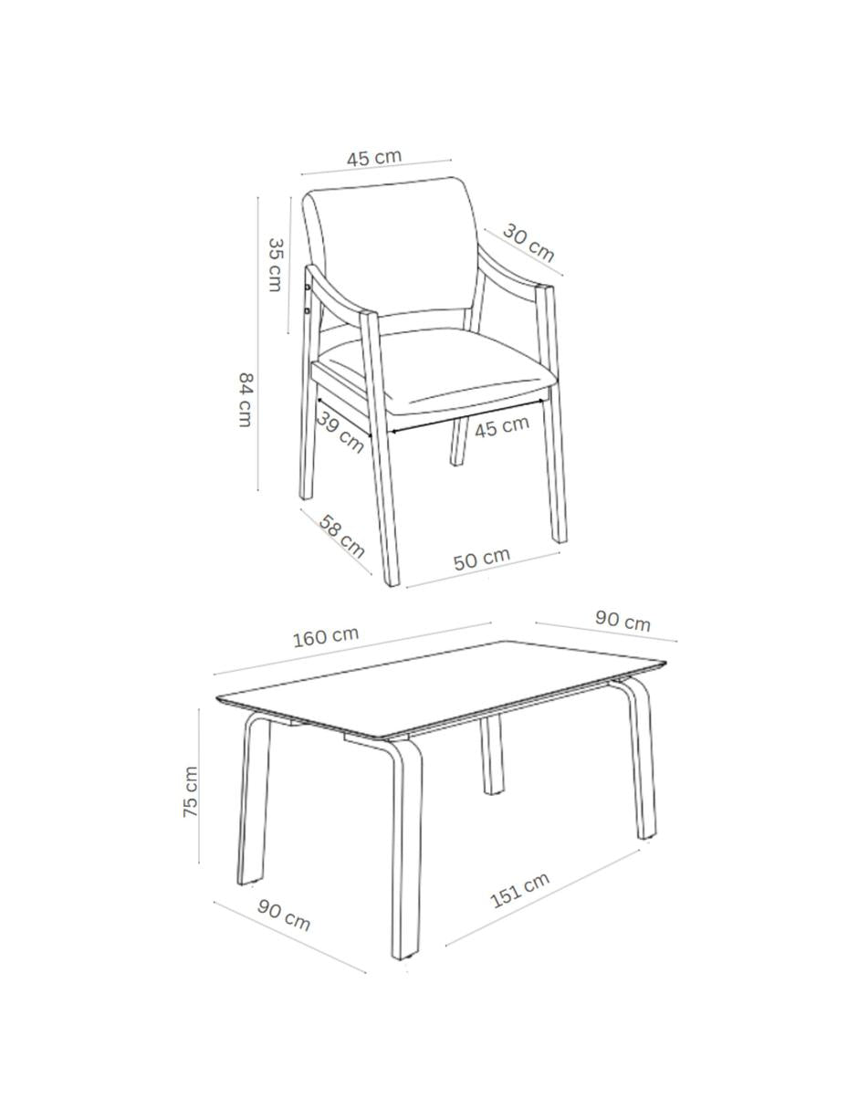 Juego de Comedor Bahia de Madera con 6 Sillas Tapizadas