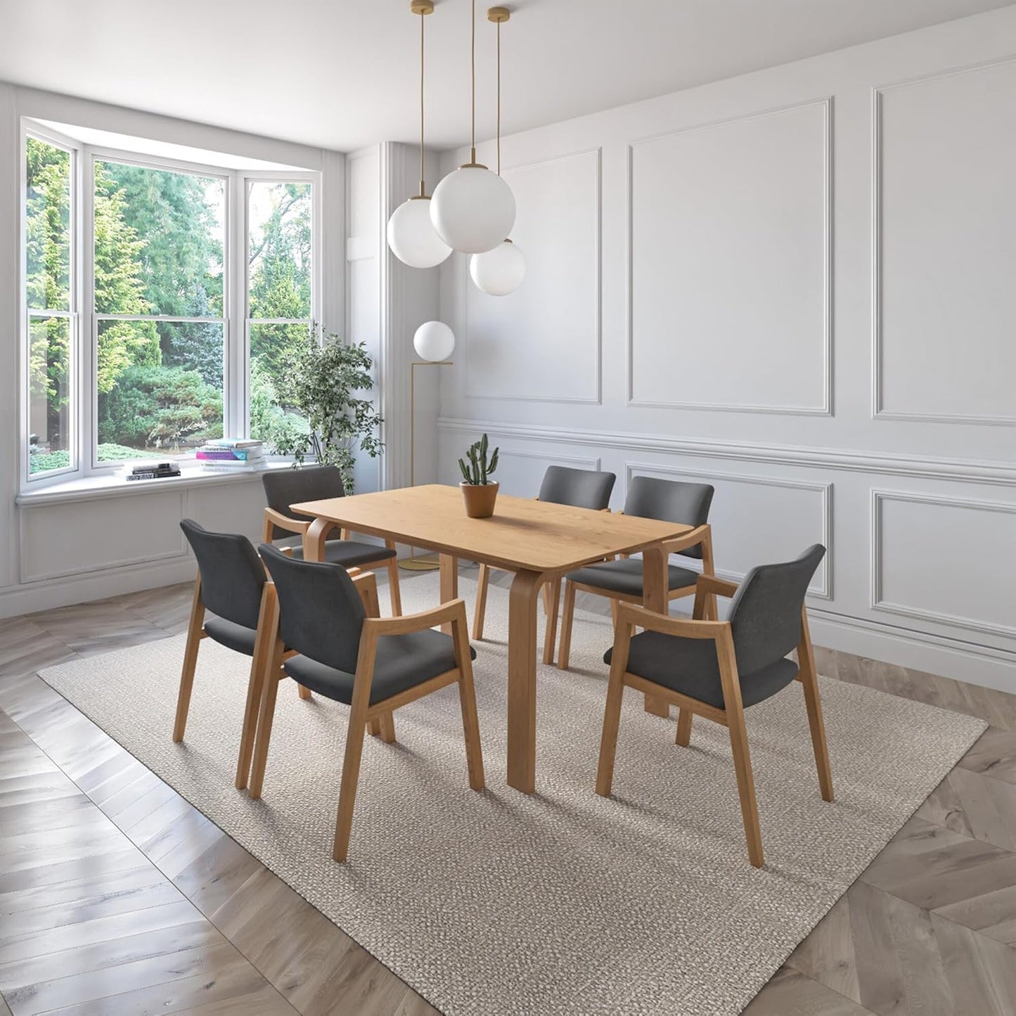 Juego de Comedor Bahia de Madera con 6 Sillas Tapizadas