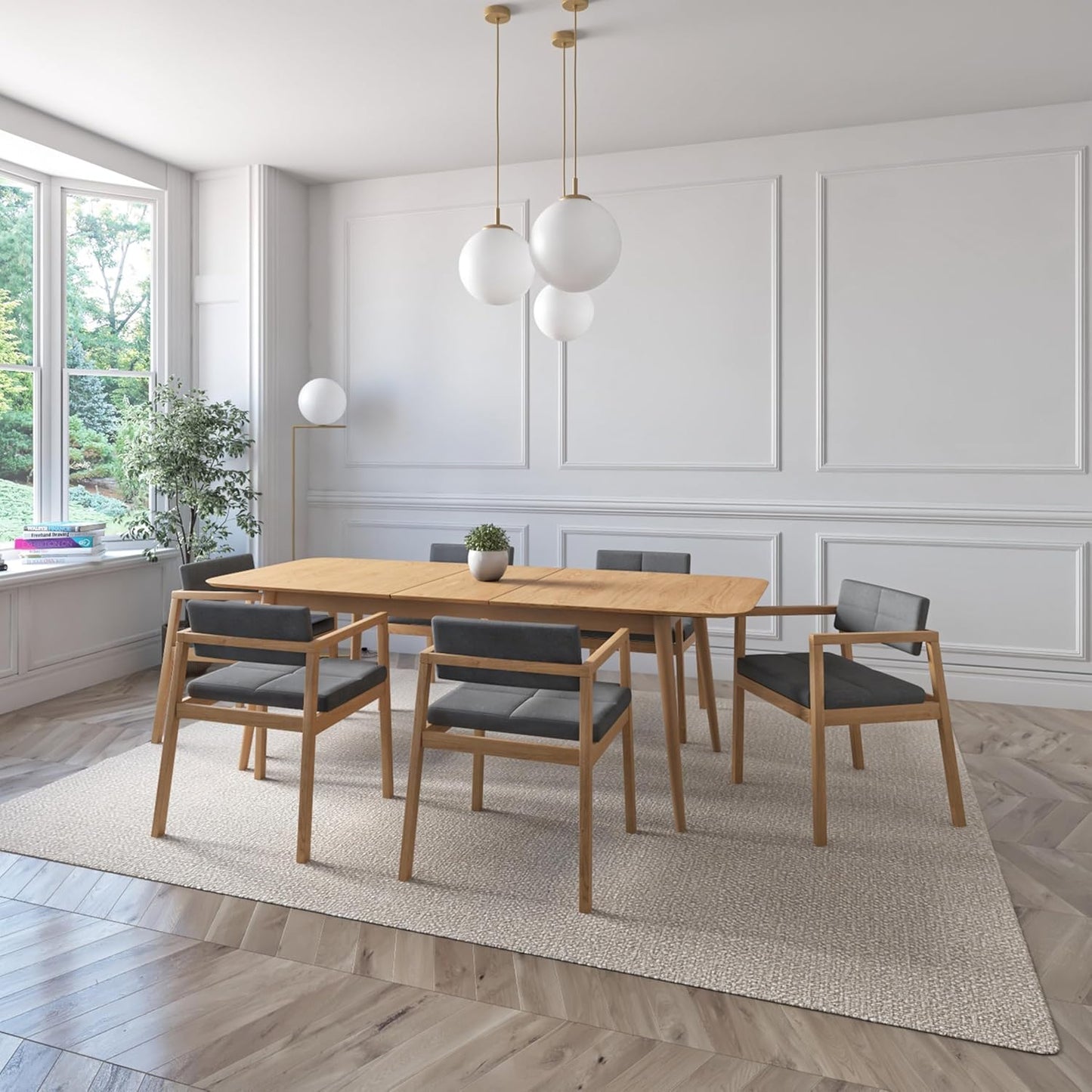 Juego de Comedor Extensible Praga de Madera con 6 Sillas