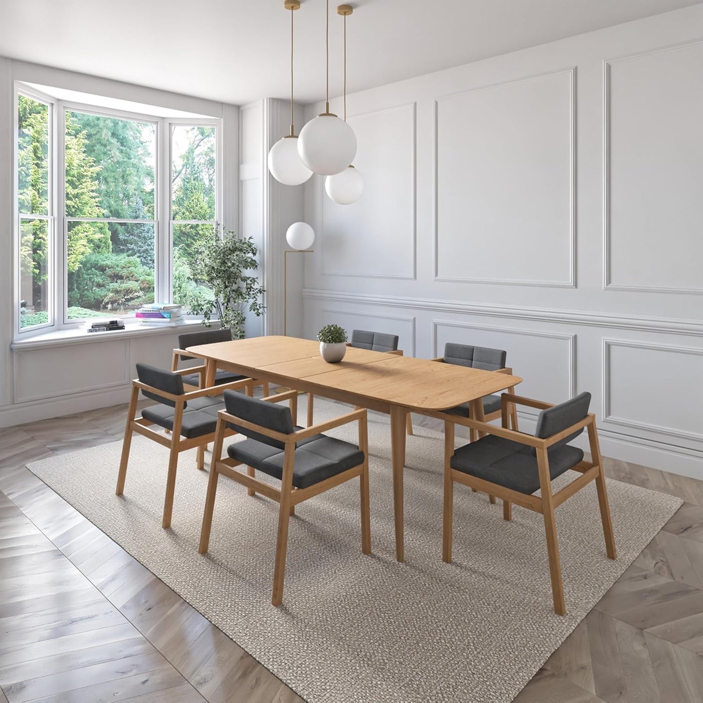 Juego de Comedor Extensible Praga de Madera con 6 Sillas