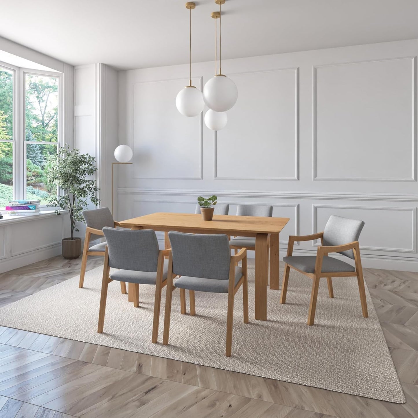 Juego de Comedor Bahia de Madera con 6 Sillas Tapizadas