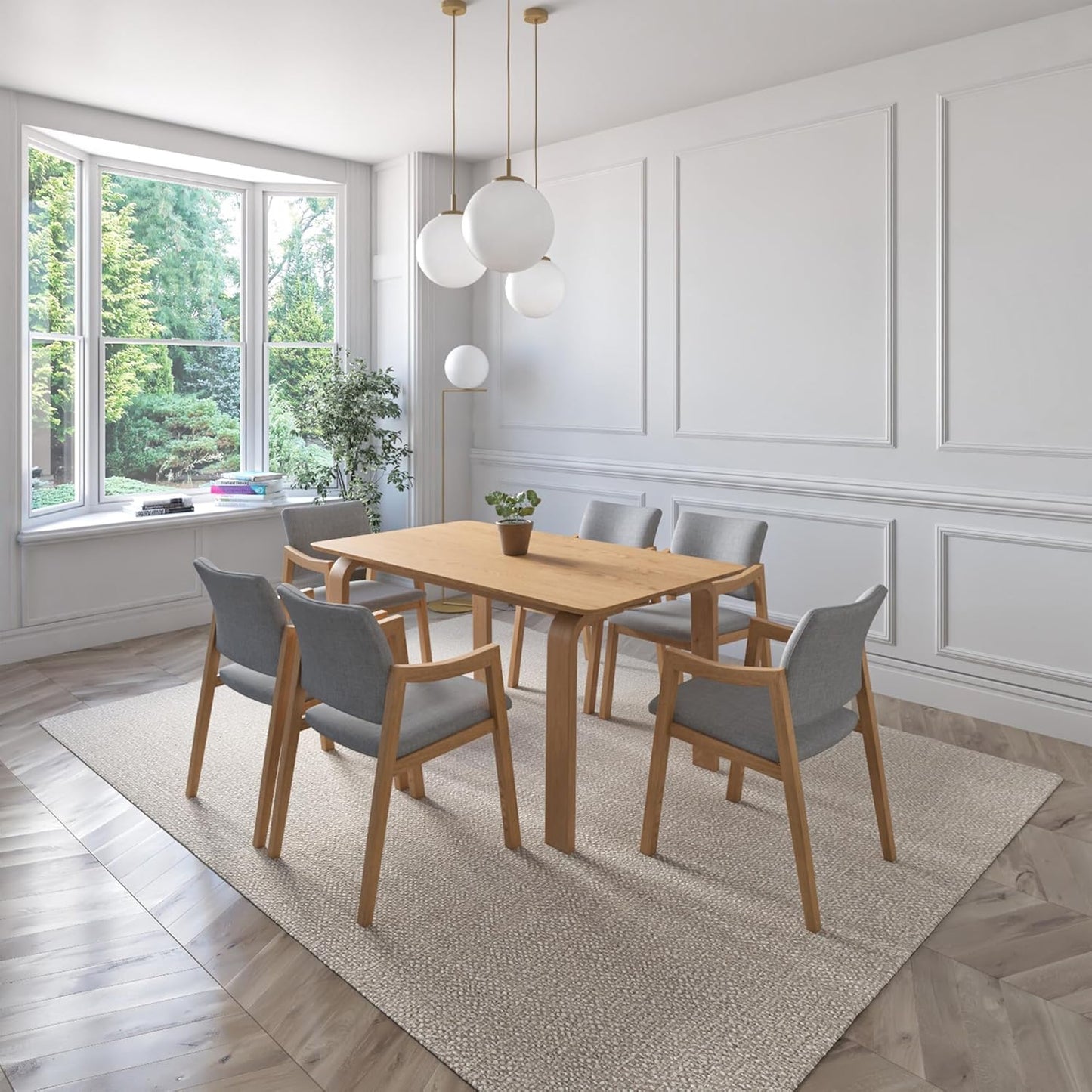 Juego de Comedor Bahia de Madera con 6 Sillas Tapizadas