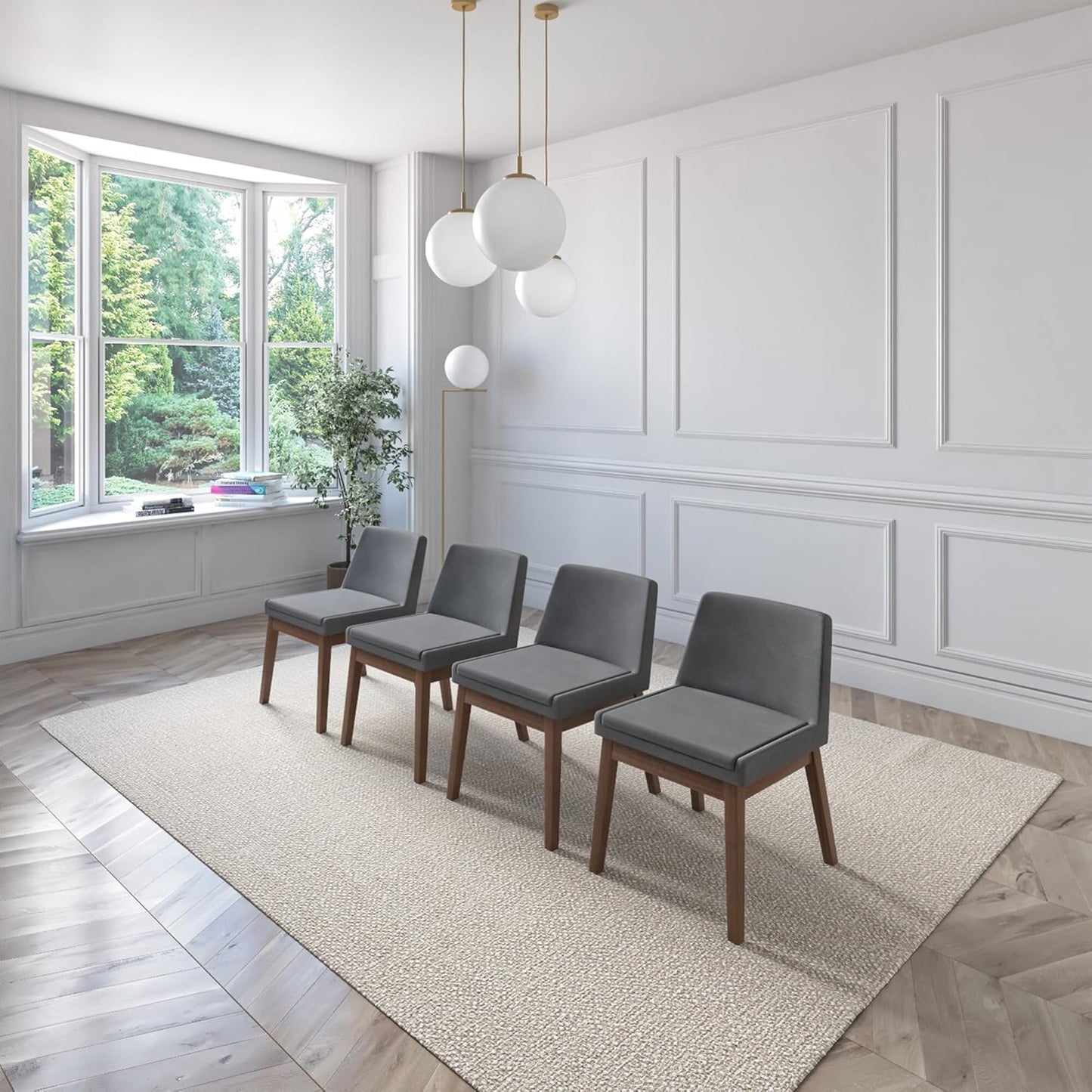 Juego de Comedor Amalfi de Madera con 4 Sillas Tapizadas