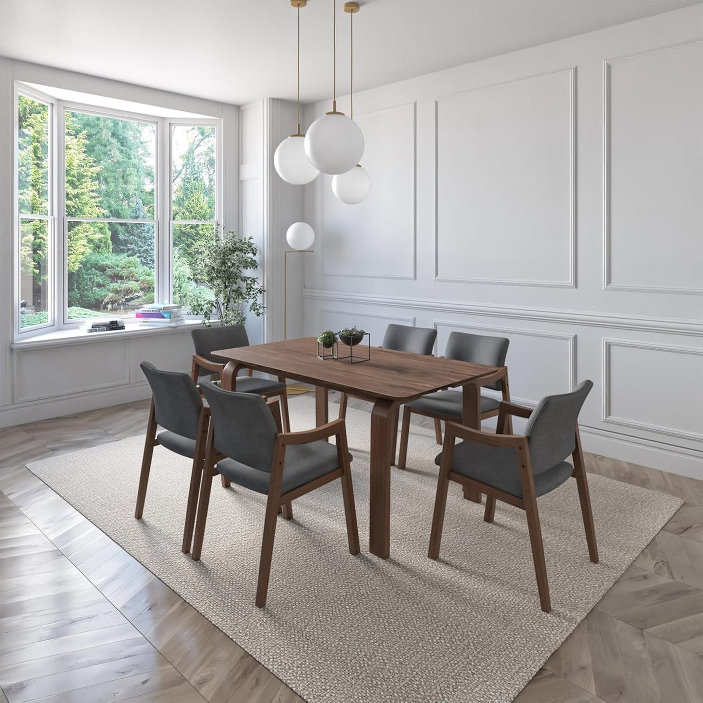 Juego de Comedor Bahia de Madera con 6 Sillas Tapizadas