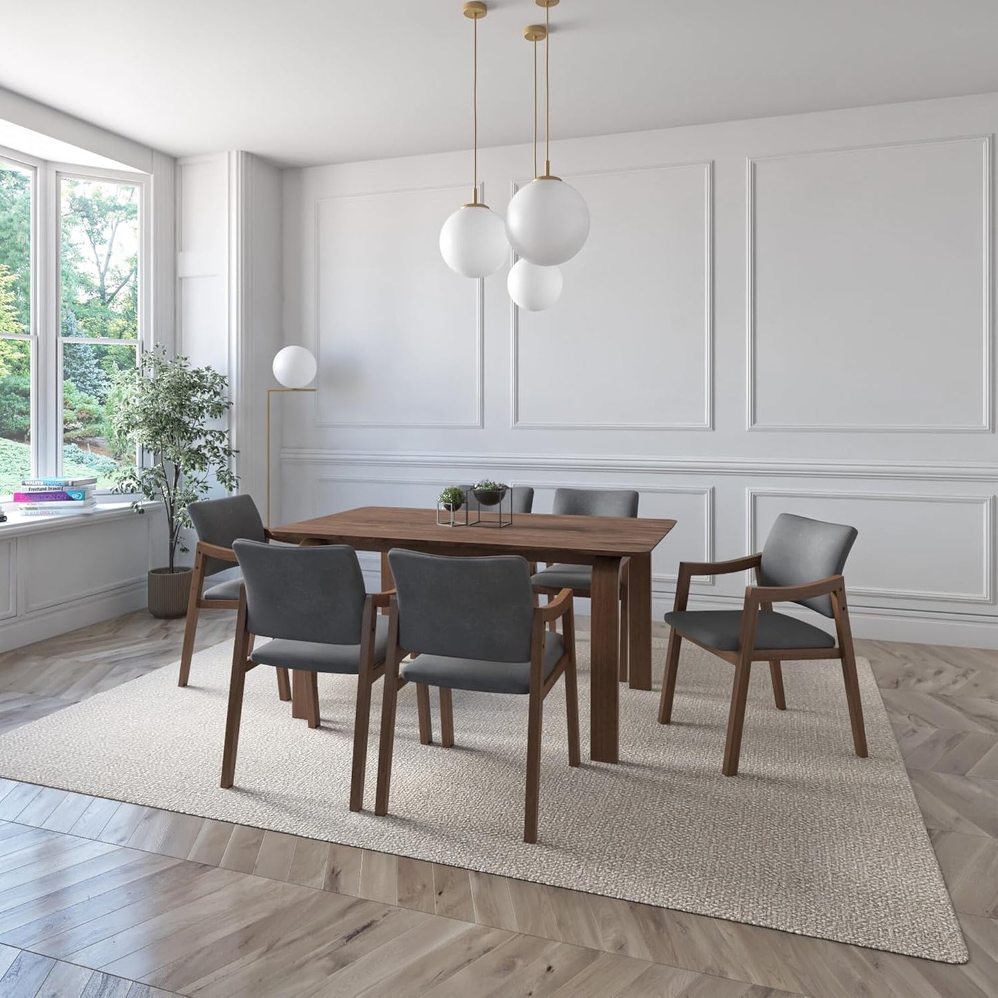 Juego de Comedor Bahia de Madera con 6 Sillas Tapizadas