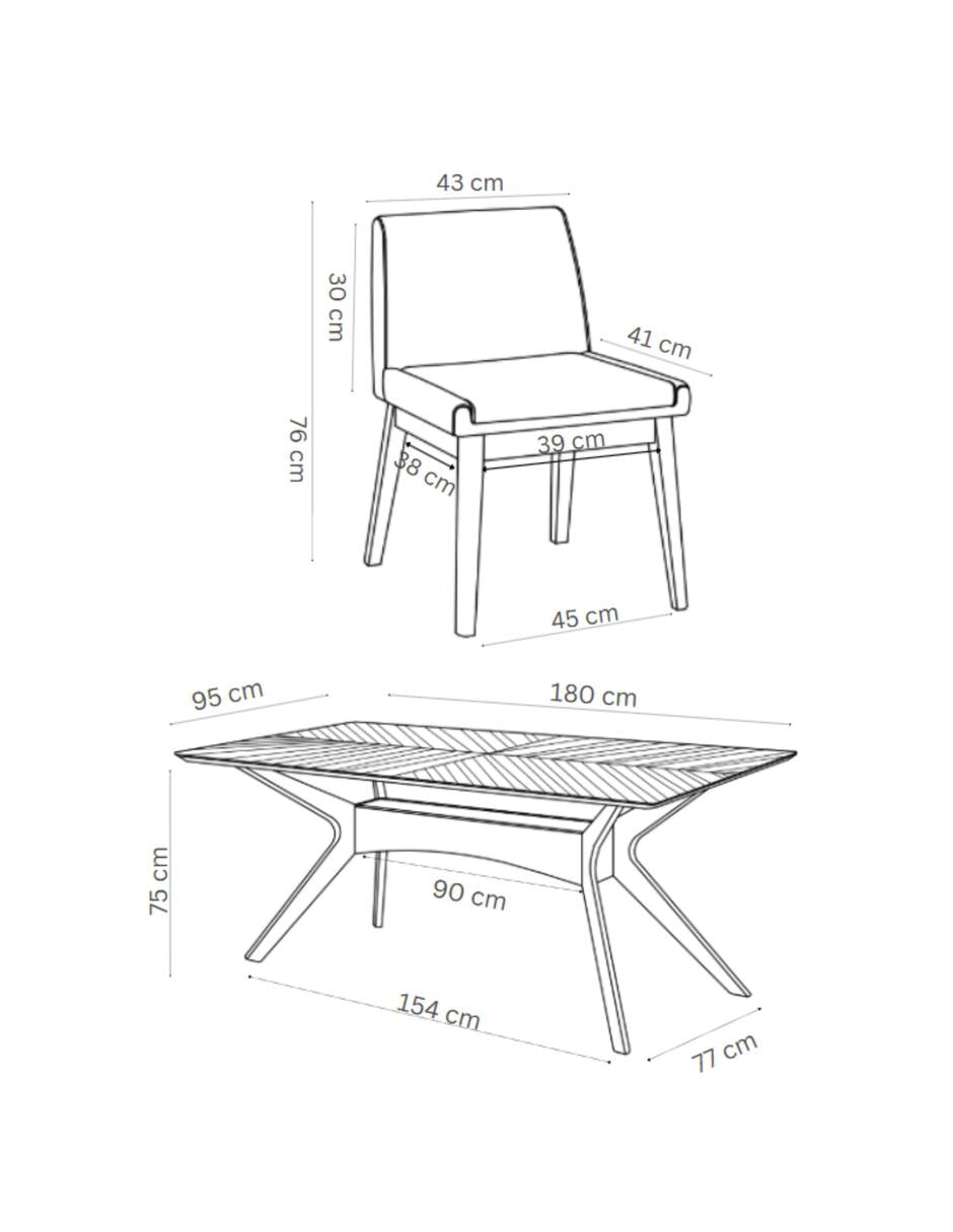 Juego de Comedor Lisboa de Madera con 6 Sillas Tapizadas