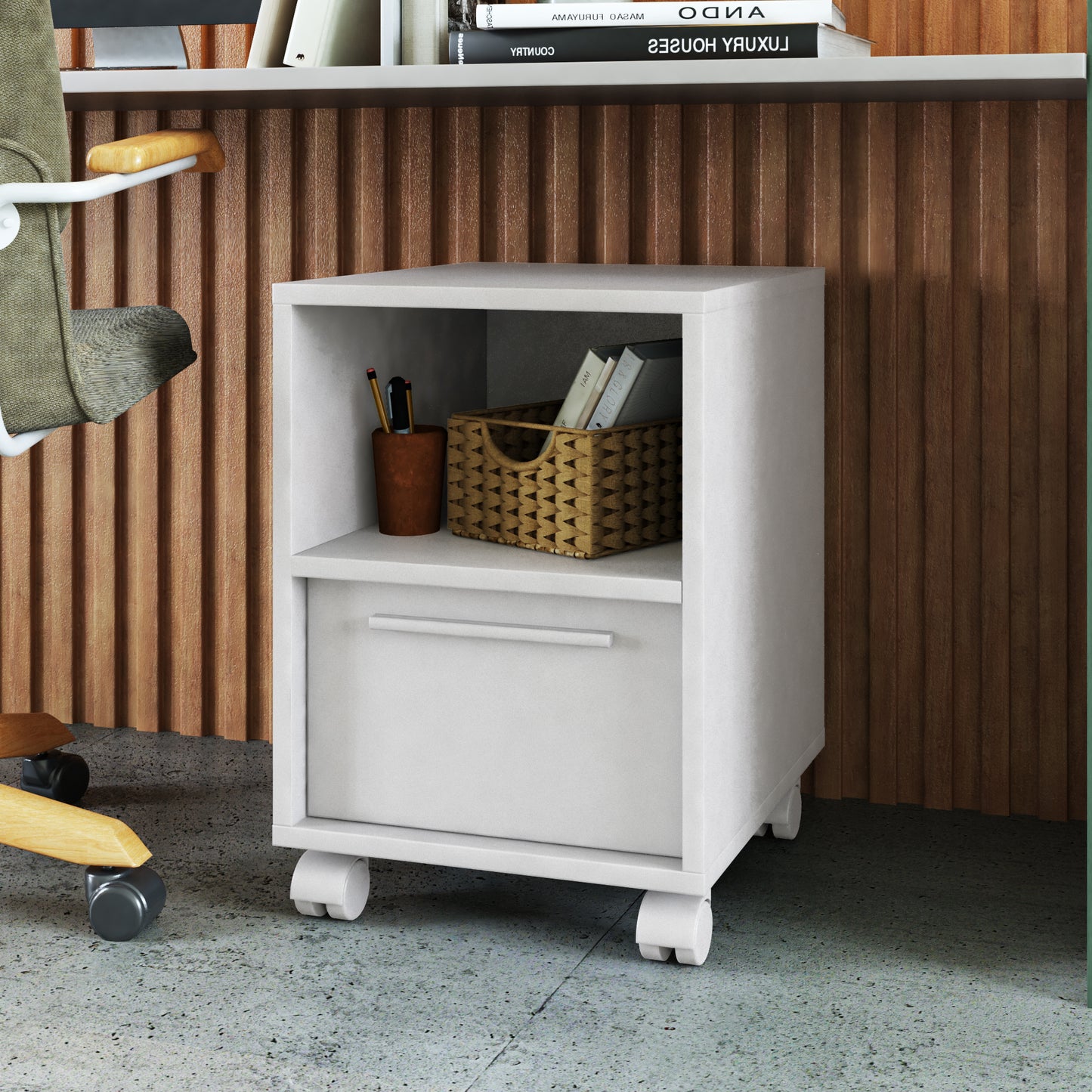 Mesita Auxiliar de Noche con Cajon y Ruedas, Diseño Moderno