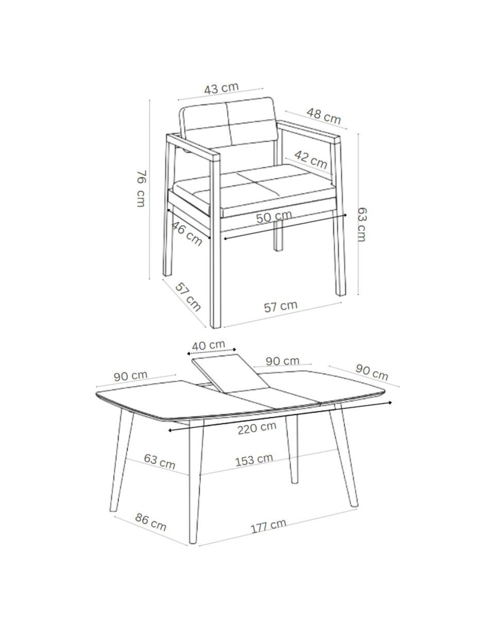 Juego de Comedor Extensible Praga de Madera con 4 Sillas