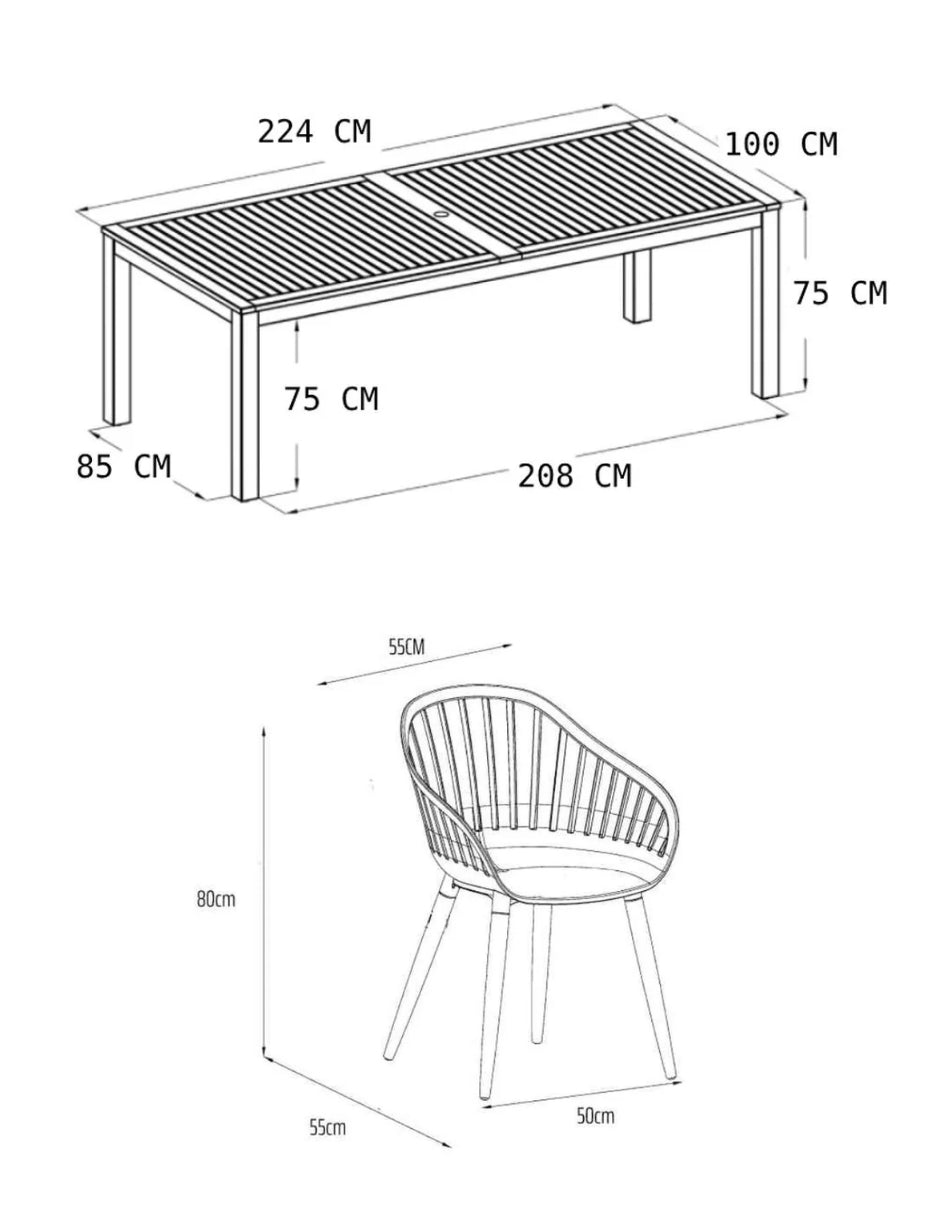 Comedor de Exterior Mykonos con 8 Sillas de Madera con Acabado de Teca