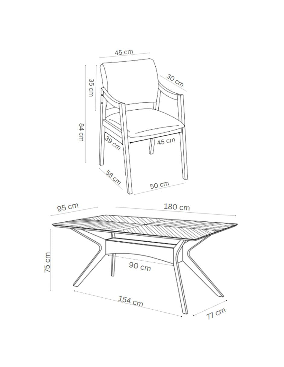 Juego de Comedor Ibiza de Madera con 4 Sillas Tapizadas