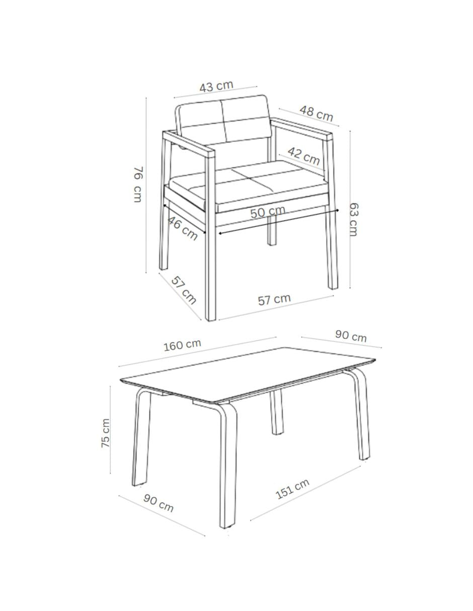 Juego de Comedor Viena de Madera con 4 Sillas Tapizadas