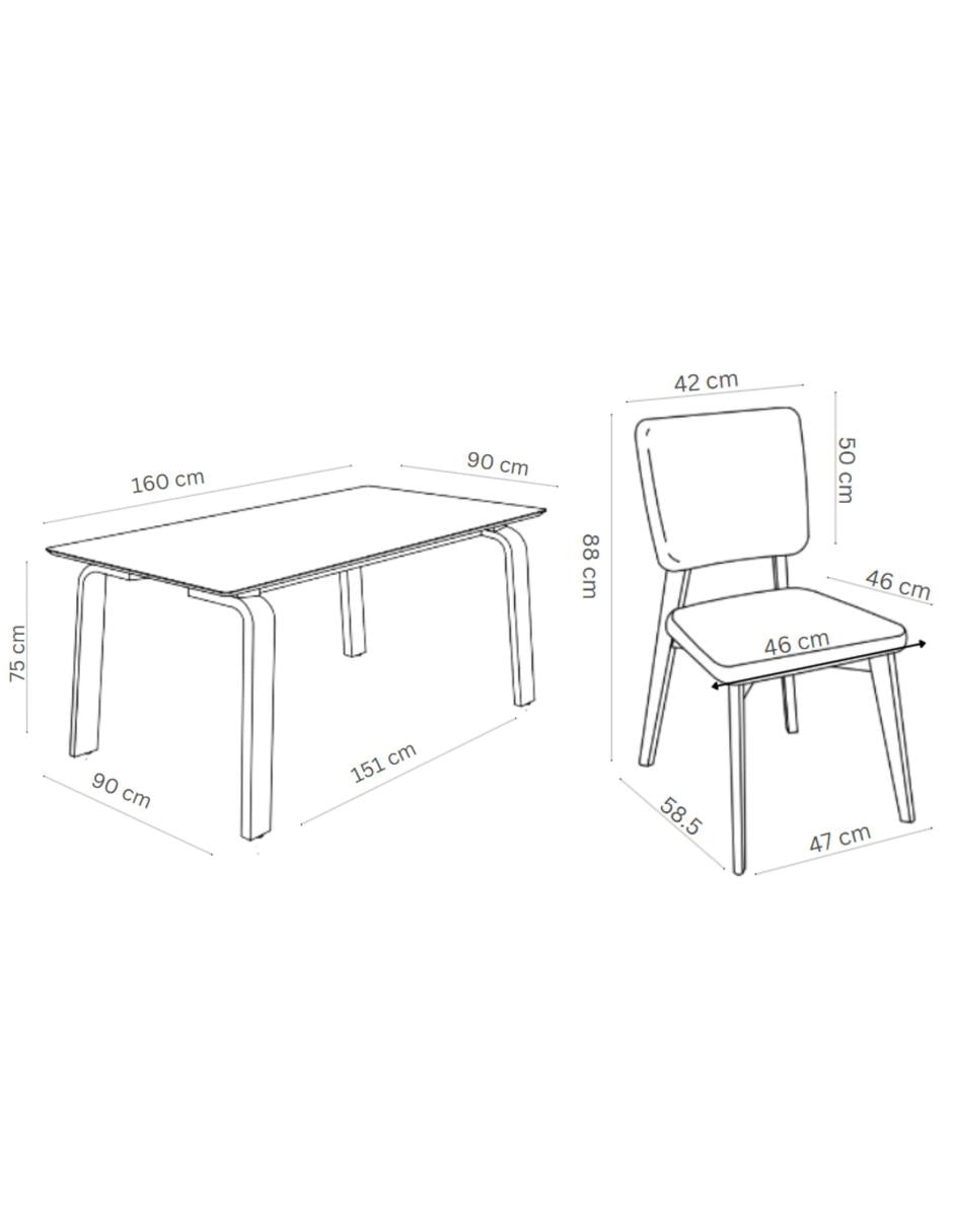 Juego de Comedor Oslo de Madera con 4 Sillas Tapizadas