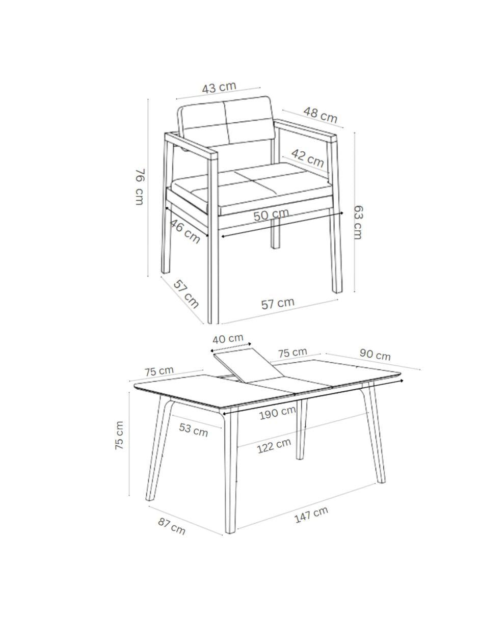 Juego de Comedor Extensible Verona de Madera con 4 Sillas