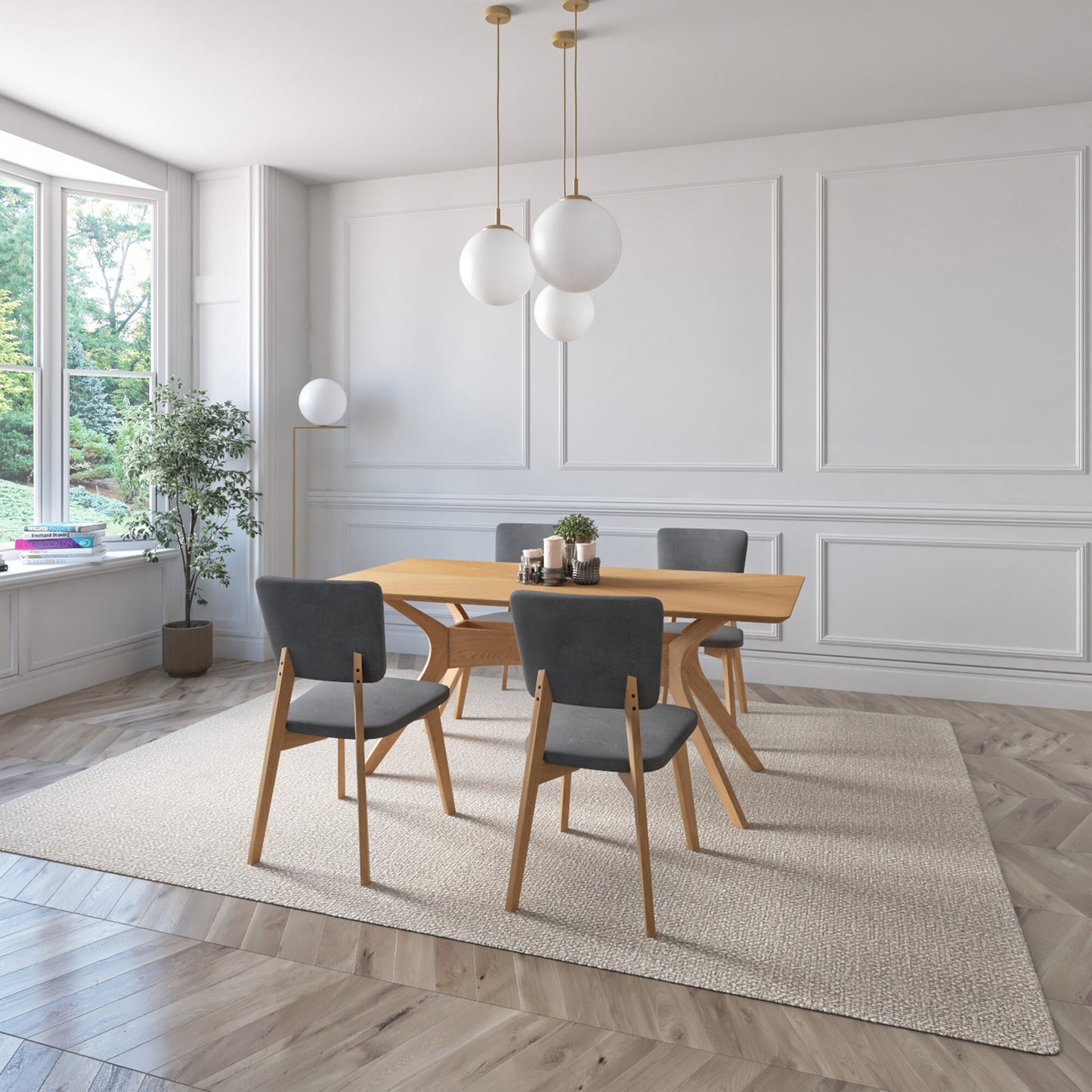 Set de 4 Sillas de Comedor Lago de Madera con Tapizado Gris