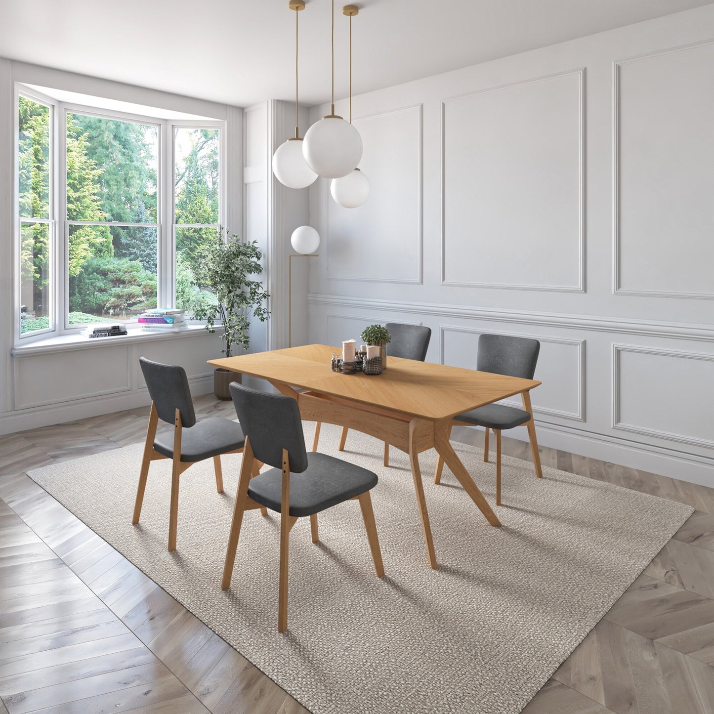 Juego de Comedor Aspen de Madera con 4 Sillas Tapizadas