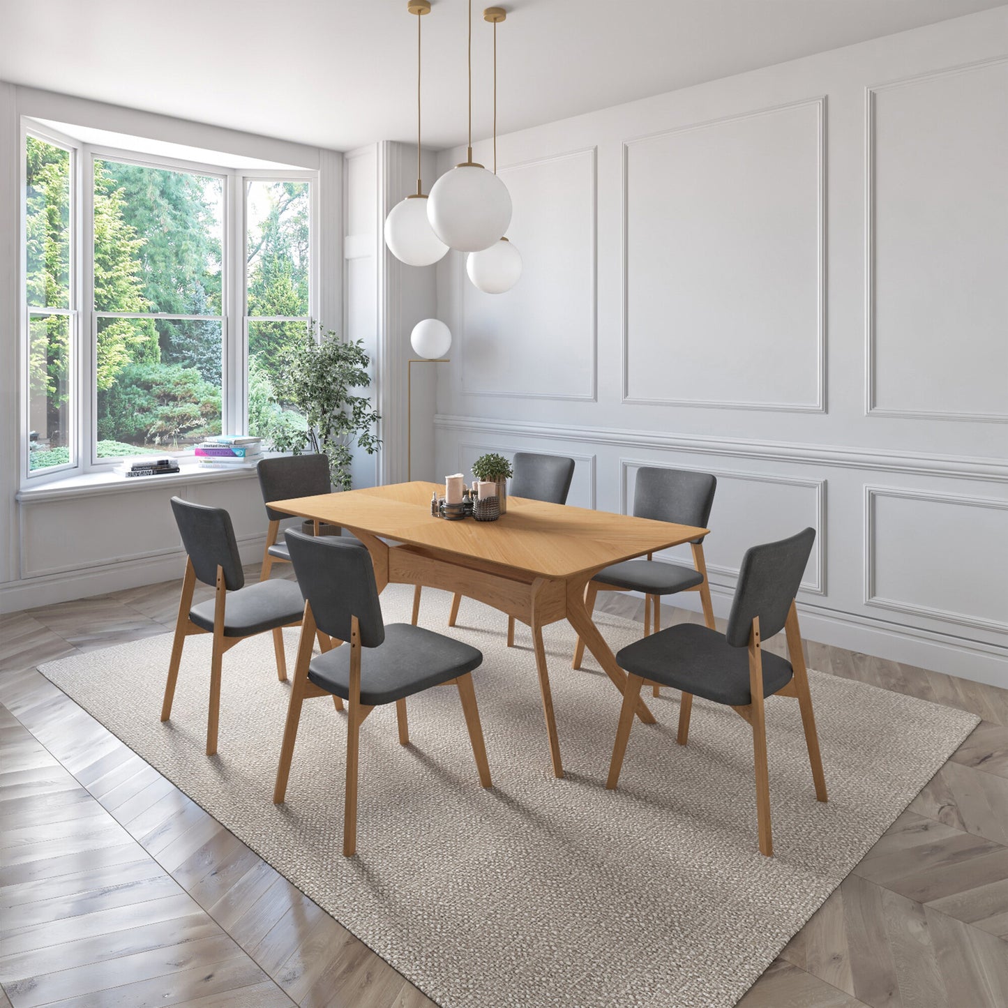 Juego de Comedor Aspen de Madera con 6 Sillas Tapizadas