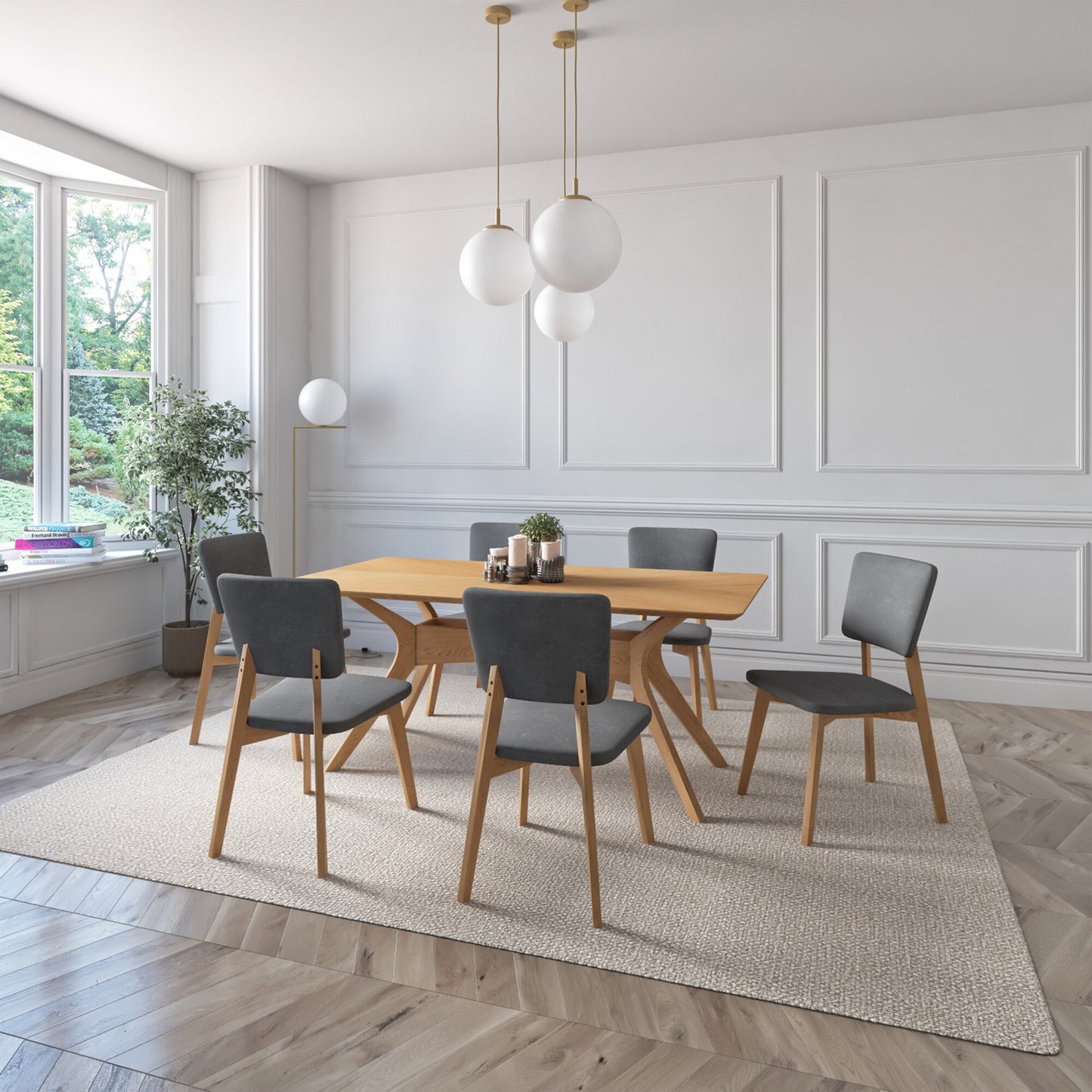 Juego de Comedor Aspen de Madera con 6 Sillas Tapizadas