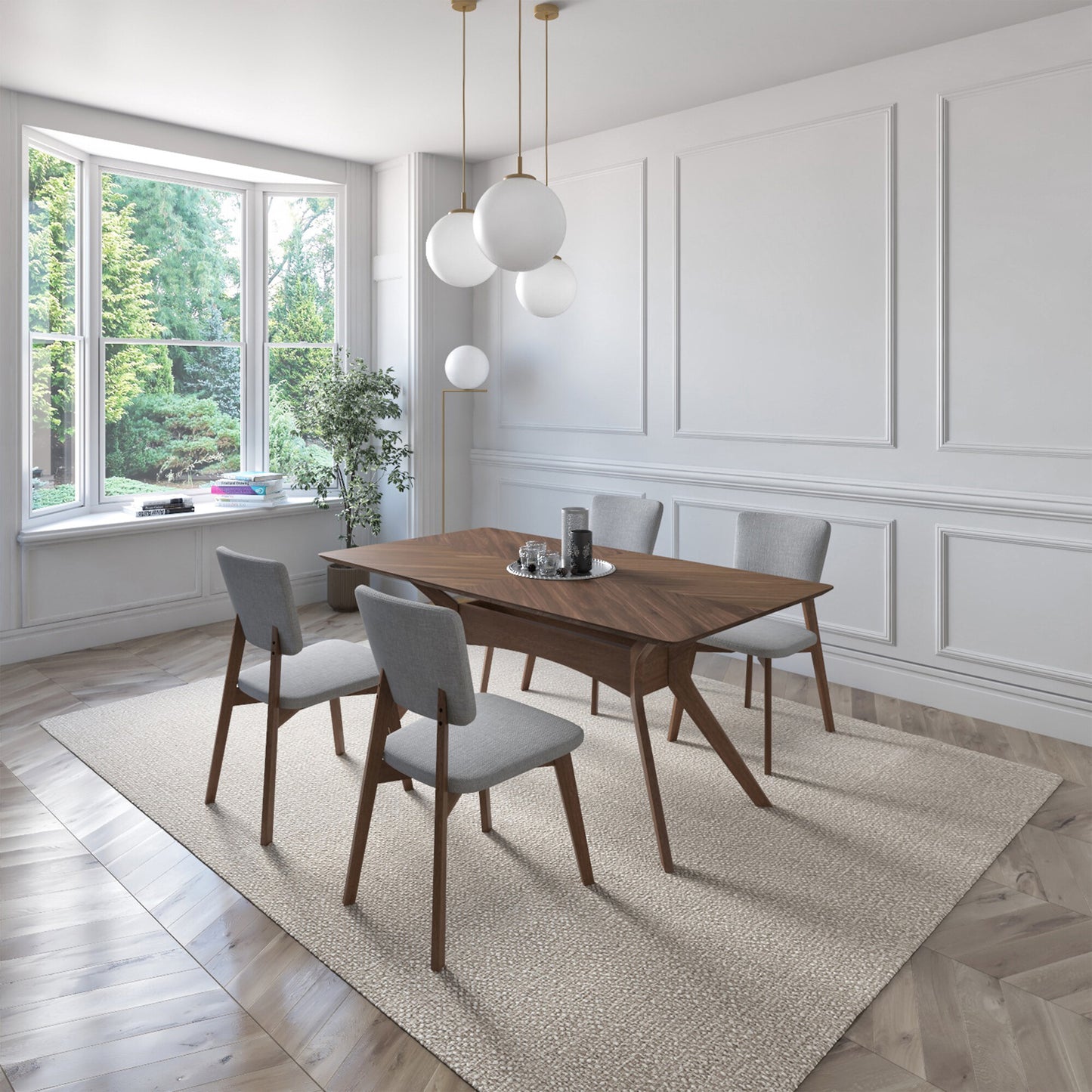 Set de 4 Sillas de Comedor Lago de Madera con Tapizado Gris