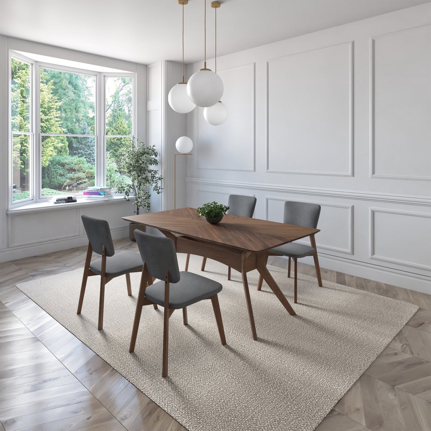 Set de 4 Sillas de Comedor Lago de Madera con Tapizado Gris