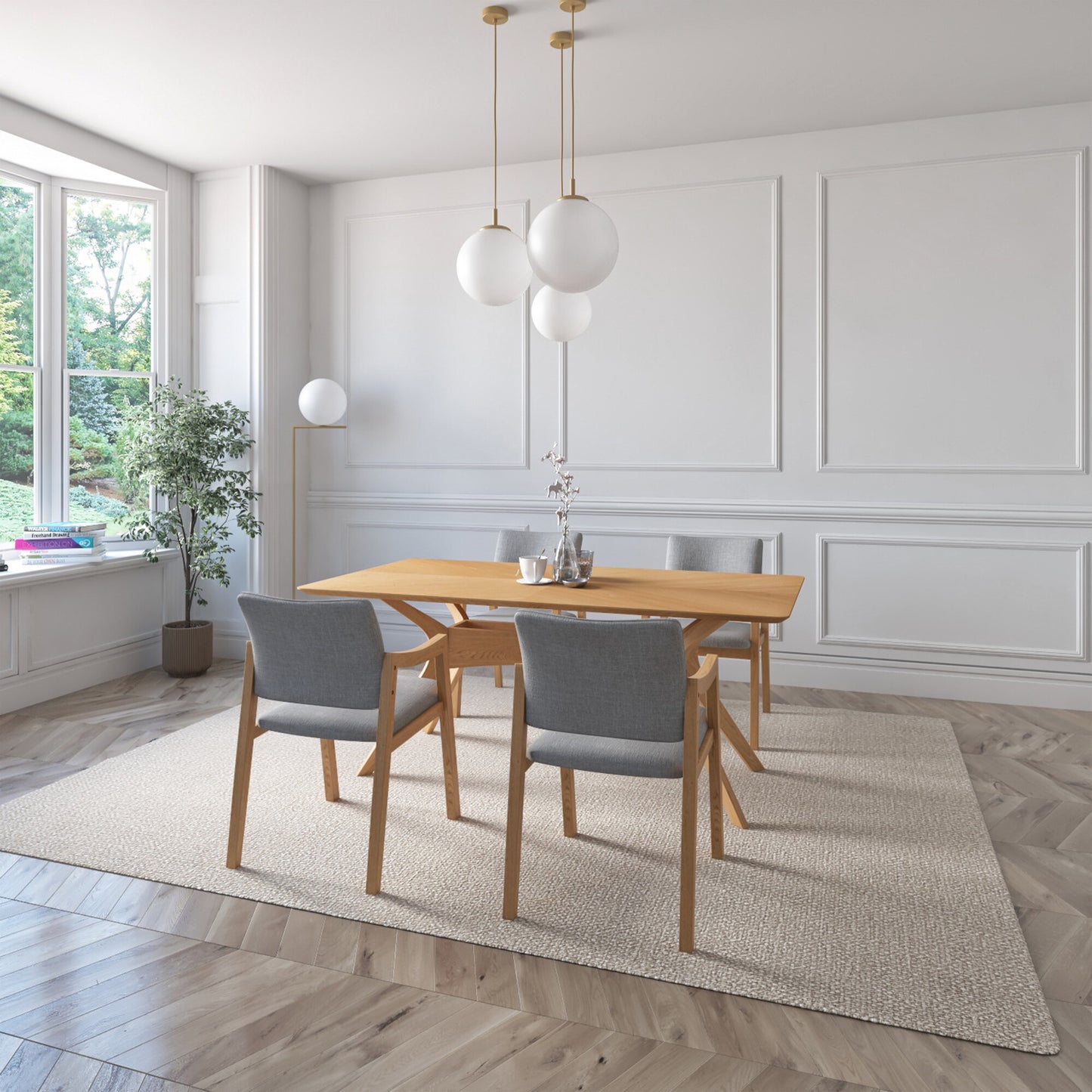 Juego de Comedor Ibiza de Madera con 4 Sillas Tapizadas