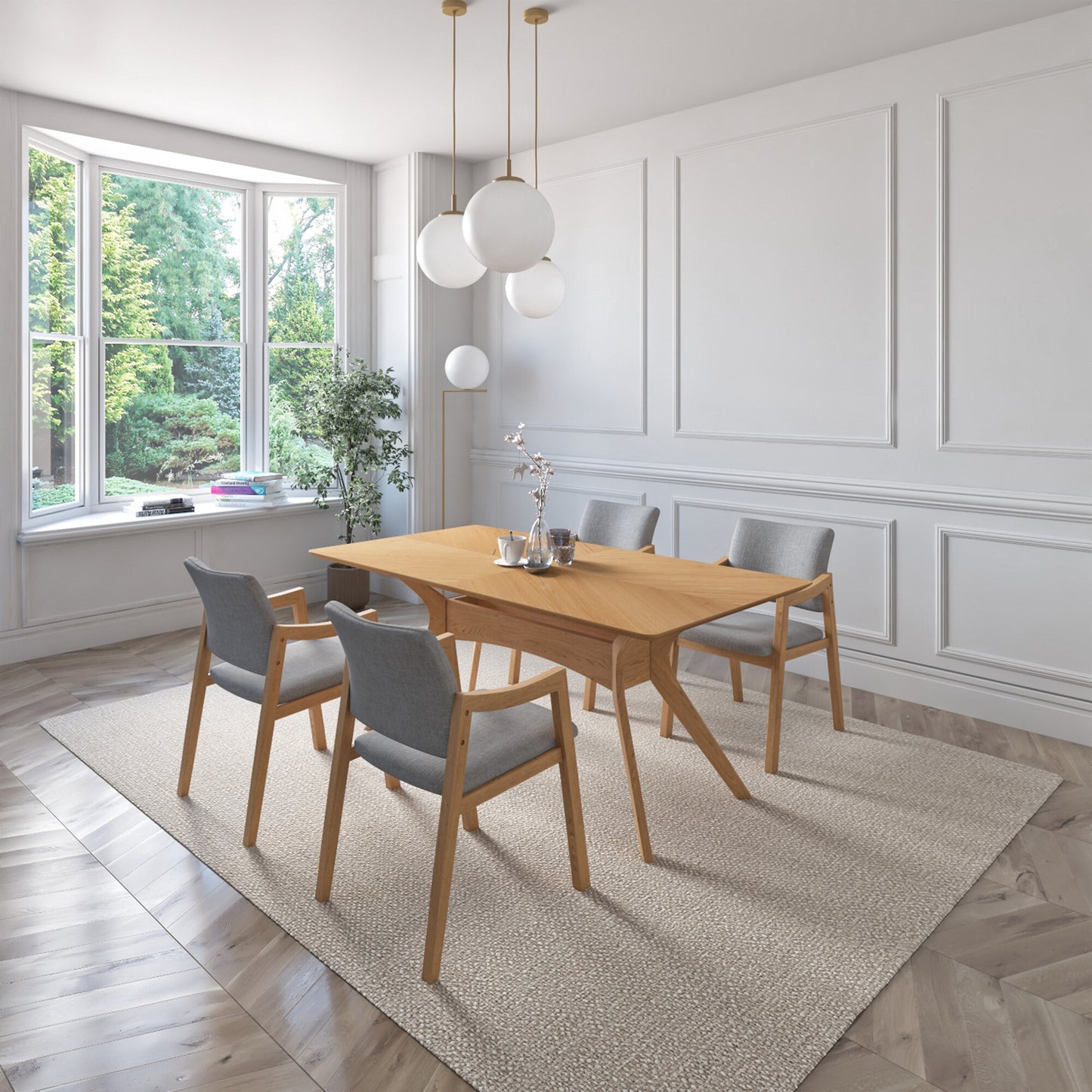 Juego de Comedor Ibiza de Madera con 4 Sillas Tapizadas