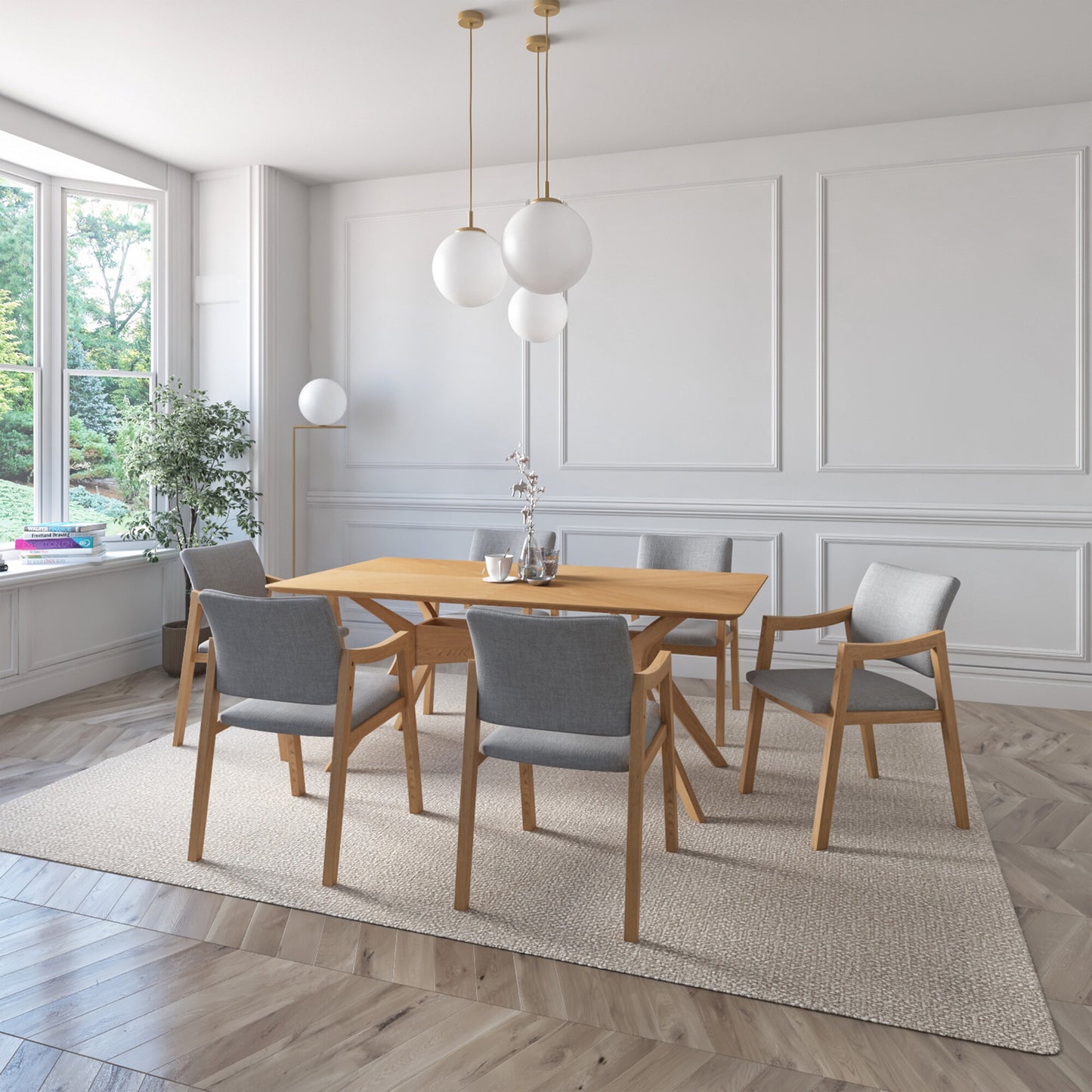 Juego de Comedor Ibiza de Madera con 6 Sillas Tapizadas