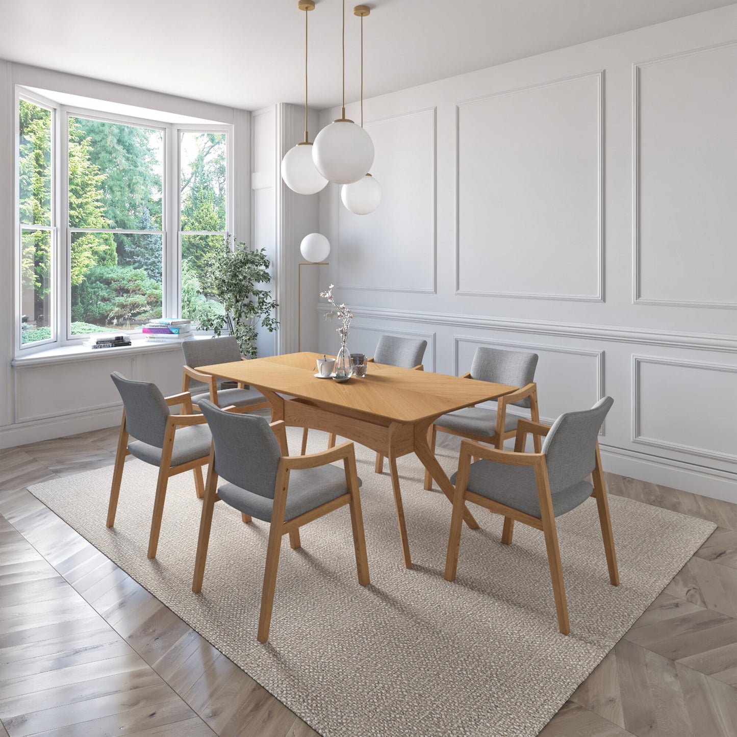 Juego de Comedor Ibiza de Madera con 6 Sillas Tapizadas