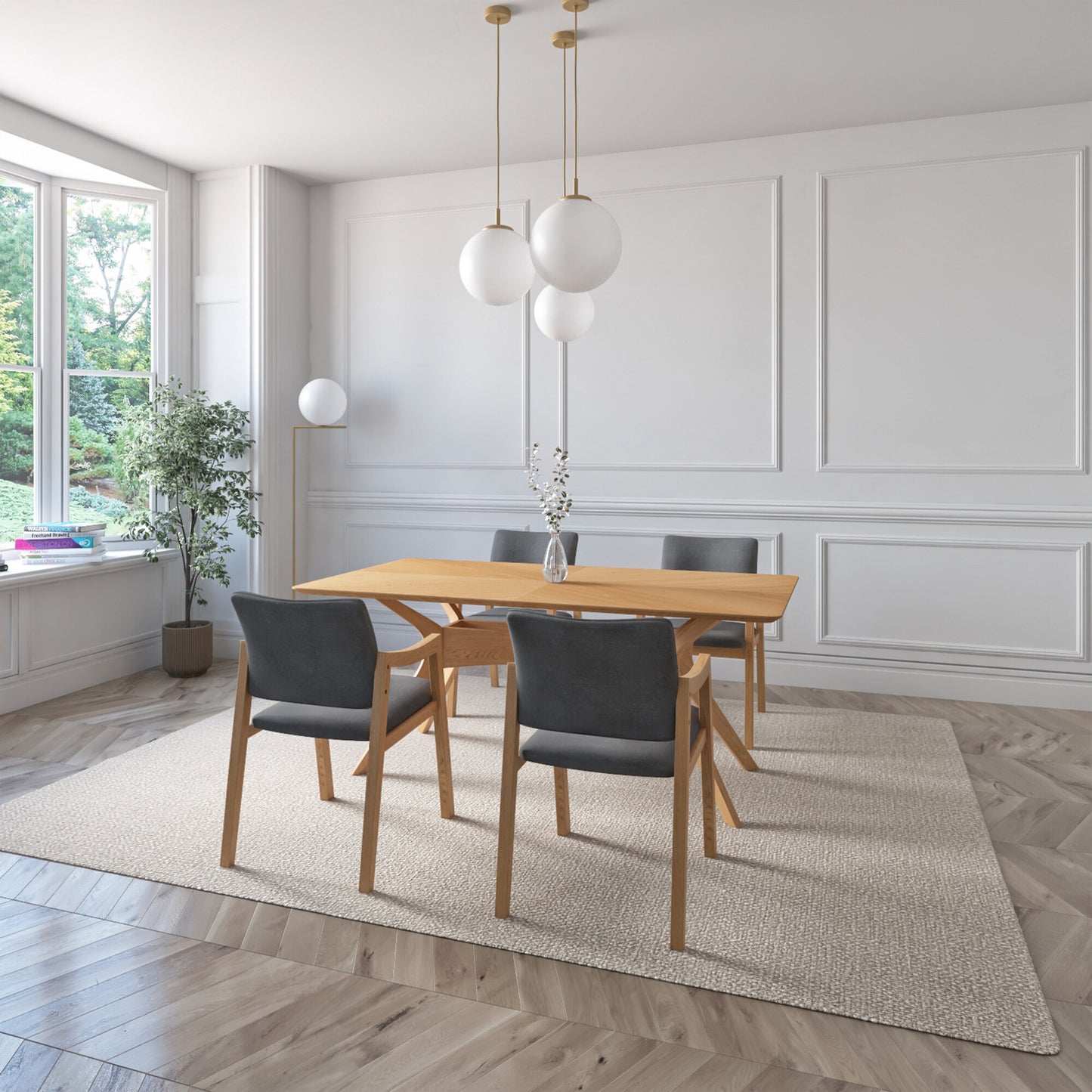 Juego de Comedor Ibiza de Madera con 4 Sillas Tapizadas