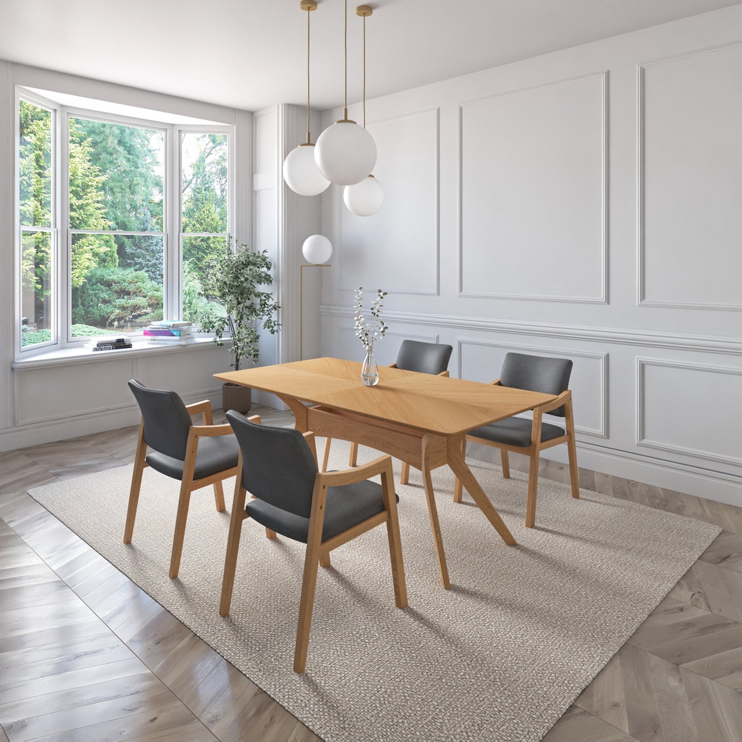 Juego de Comedor Ibiza de Madera con 4 Sillas Tapizadas