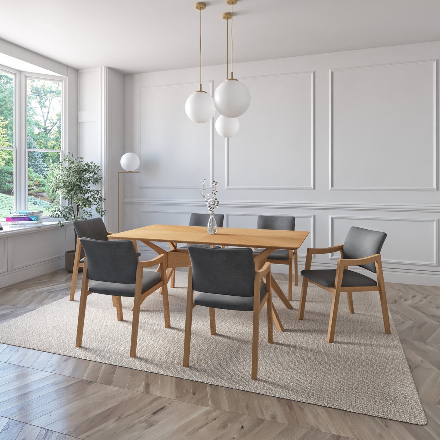 Juego de Comedor Ibiza de Madera con 6 Sillas Tapizadas