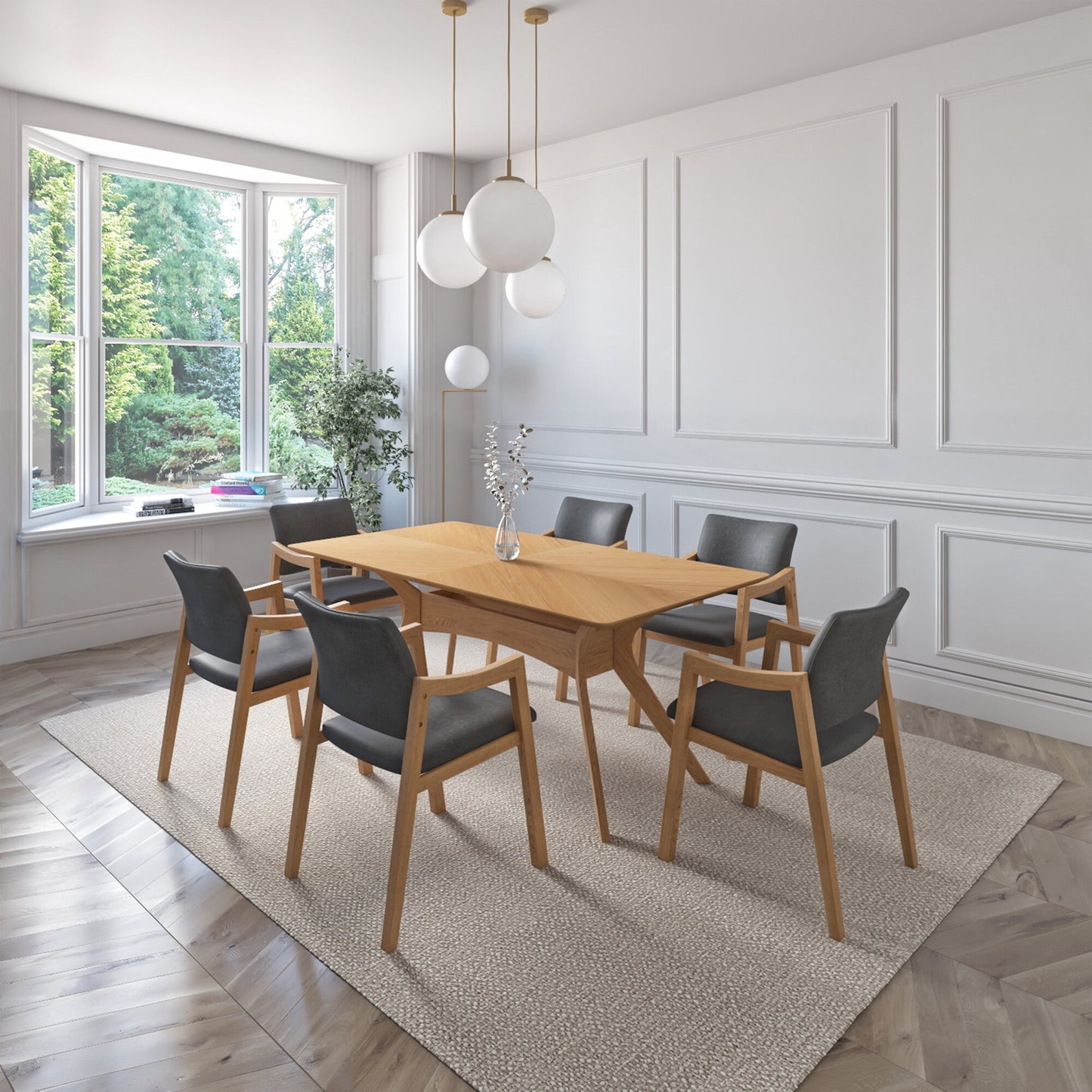 Juego de Comedor Ibiza de Madera con 6 Sillas Tapizadas