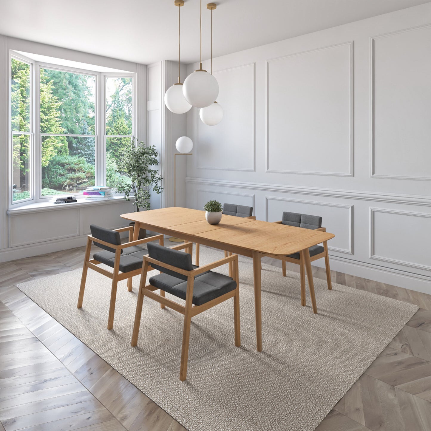 Juego de Comedor Extensible Praga de Madera con 4 Sillas