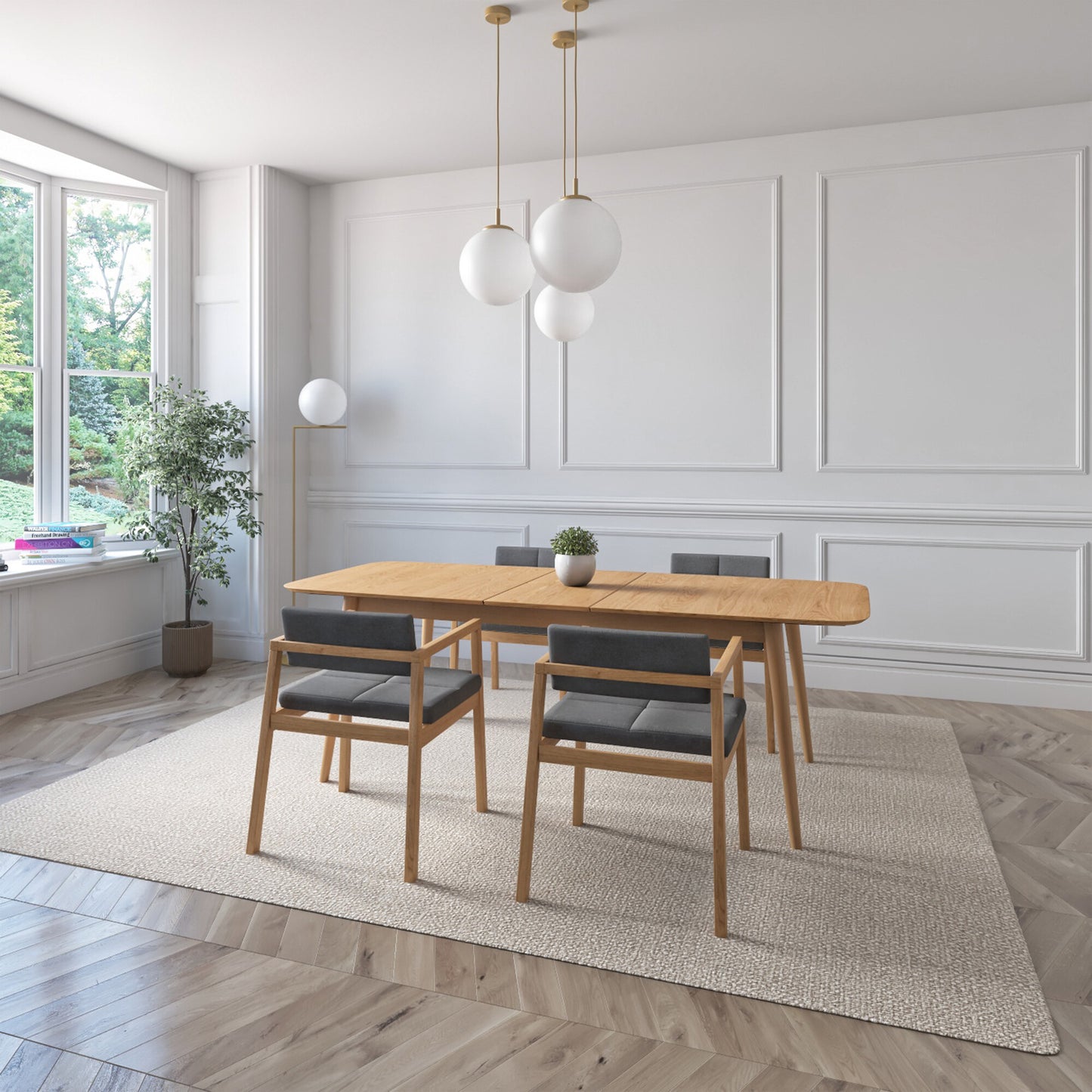 Juego de Comedor Extensible Praga de Madera con 4 Sillas