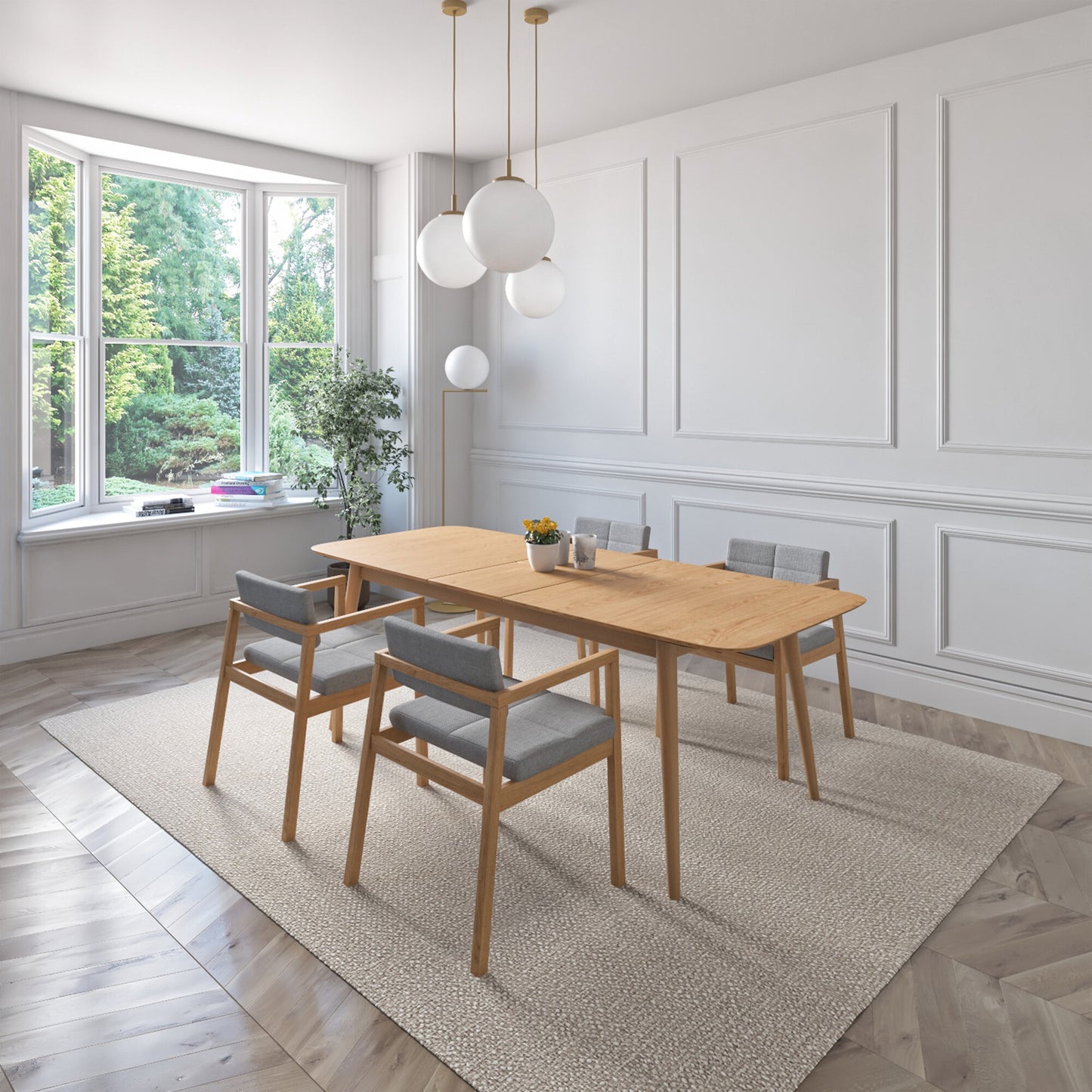 Juego de Comedor Extensible Praga de Madera con 4 Sillas