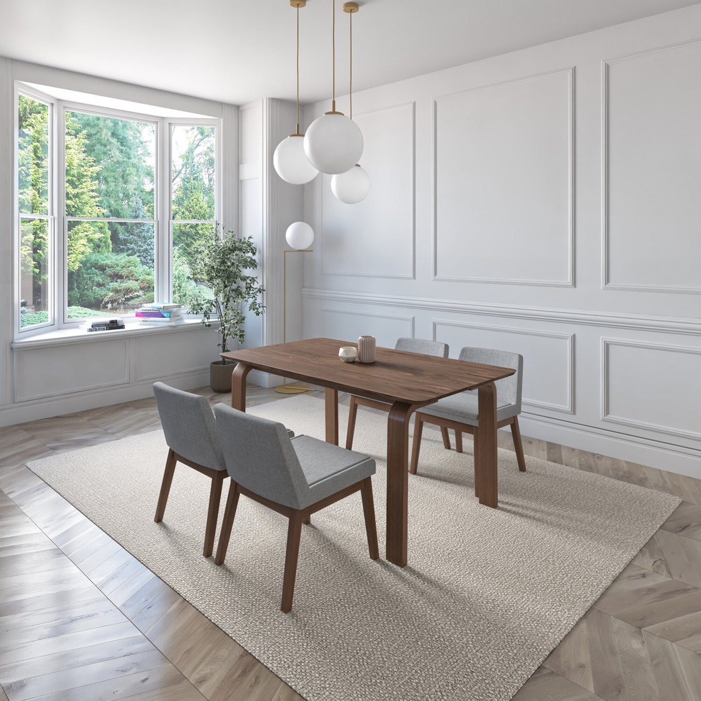 Juego de Comedor Amalfi de Madera con 4 Sillas Tapizadas