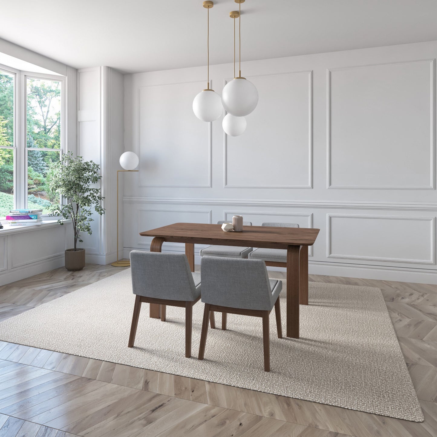 Juego de Comedor Amalfi de Madera con 4 Sillas Tapizadas