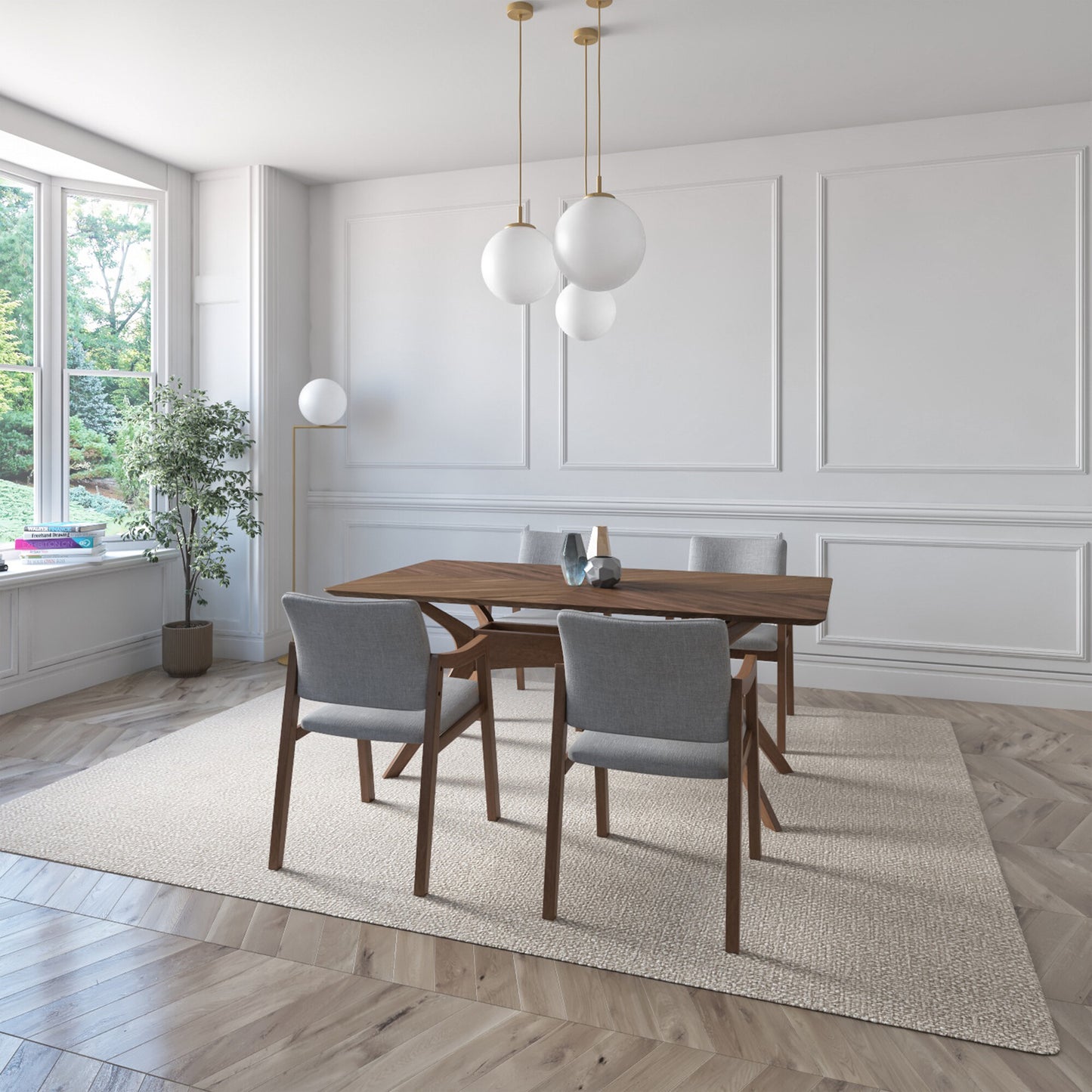 Juego de Comedor Ibiza de Madera con 4 Sillas Tapizadas